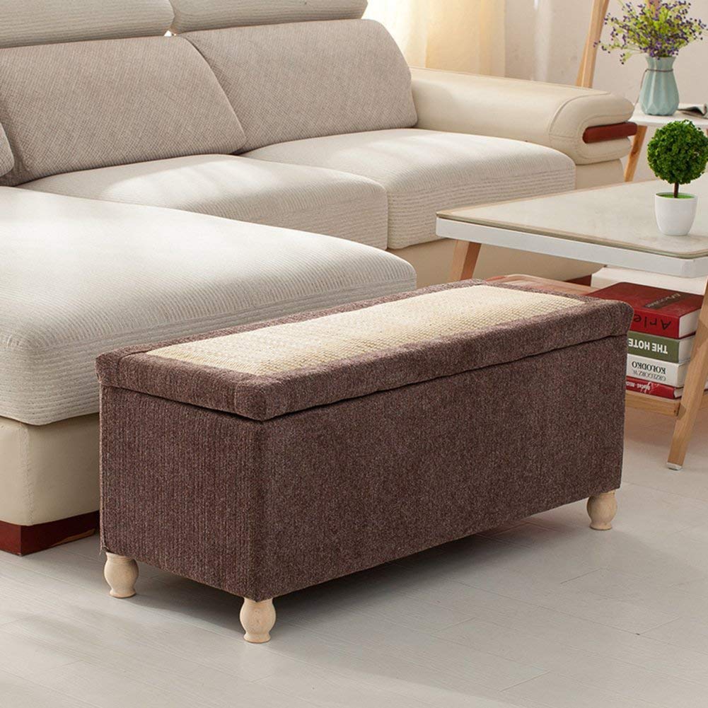 Repose-pieds ottoman en lin et rotin tissé de qualité supérieure marron café
