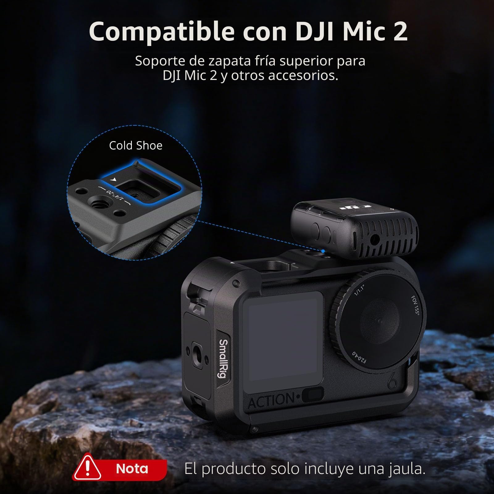 SMALLRIG Jaula para DJI Osmo Action 6, con Interfases de Expansión, Zapata Fría, Roscas 1/4"-20, Liberación Rápida, Marco Protector de Aluminio - 5888