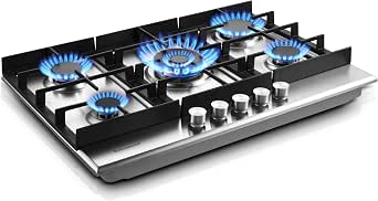 Eascookchef 30 Inch Gas Cooktop with 5 High Efficiency Burners, Stainless Steel, NG/LPG Convertible
