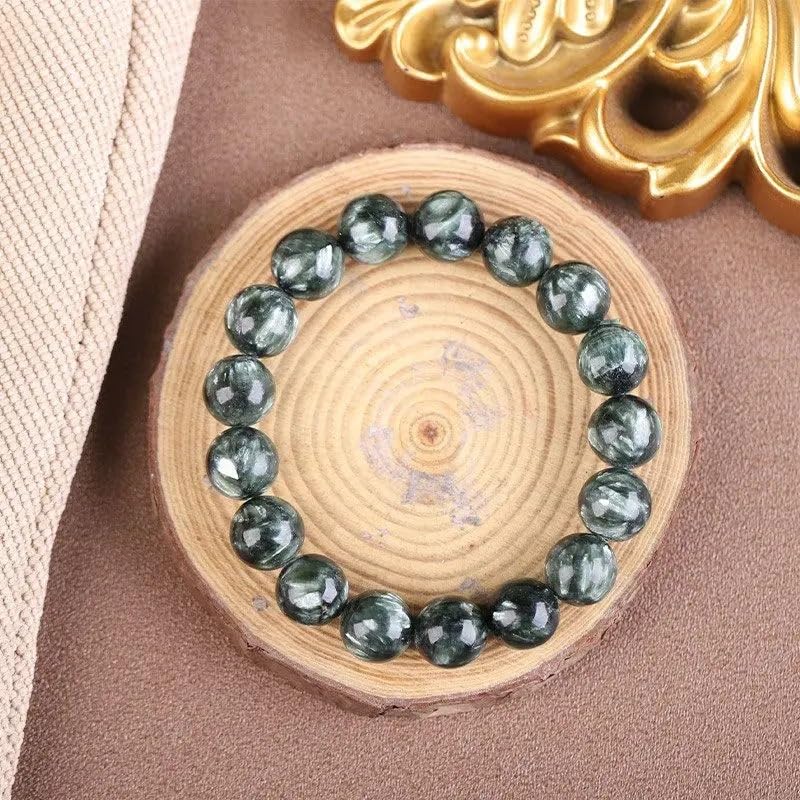 Pulsera de cristal de dragón verde natural, turquesa con un solo anillo, pulsera de cuentas redondas, temperamento de moda para parejas