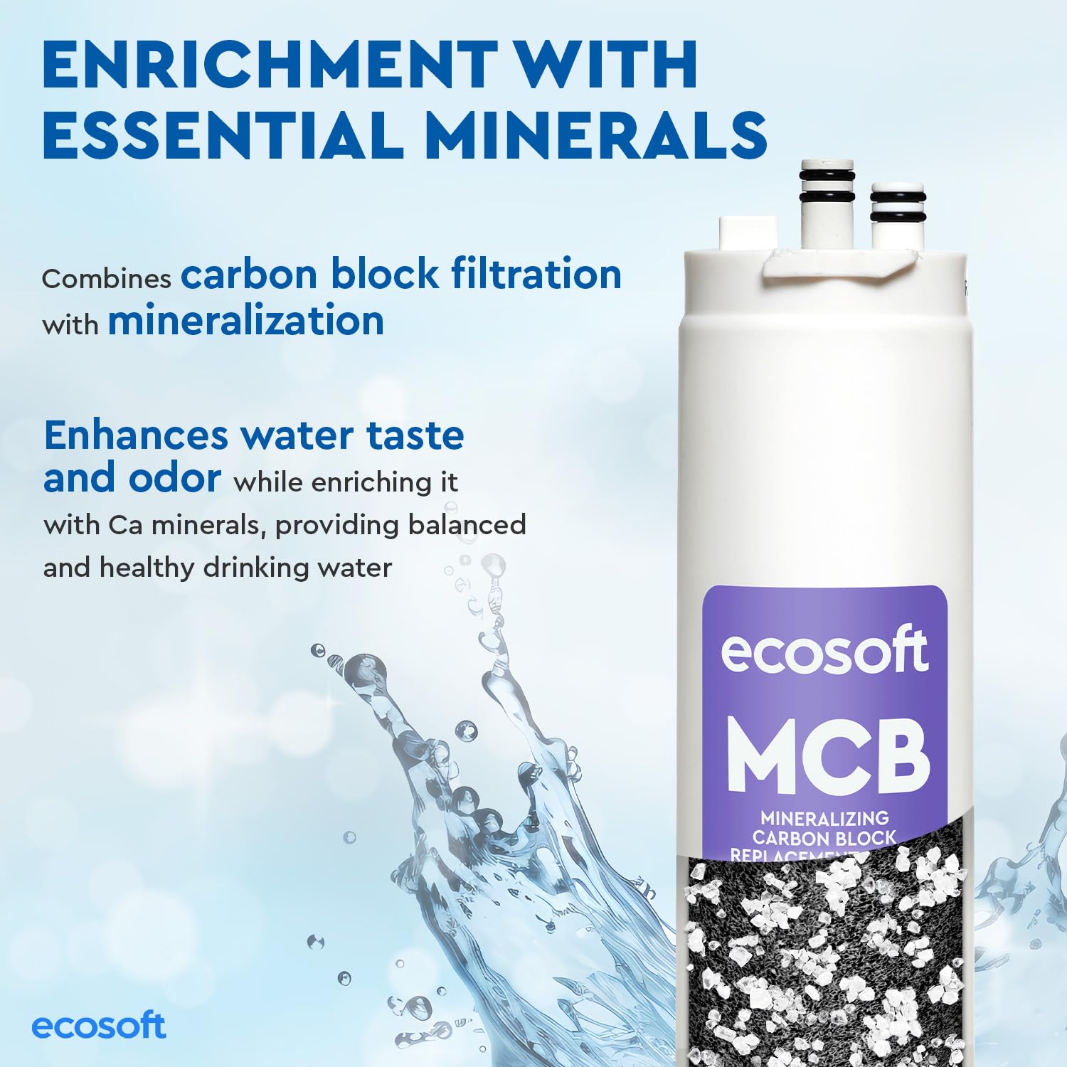 Ecosoft MCB - Filtro al carbone e mineralizzazione per osmosi inversa, compatibile con CROSS 90 Balance | Migliora il gusto | Aggiunge minerali | Facile installazione | Sostituzione ogni 12 mesi