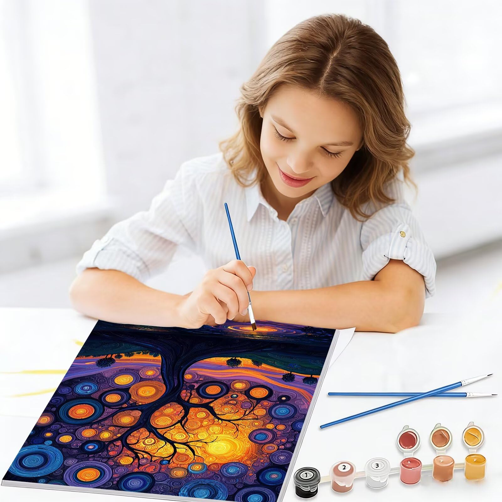 Maluj według numerów dla dorosłych kolor, rzemiosło dla dorosłych drzewo życia Paint by Numbers zestawy, obrazy do malowania według numerów zestaw z pędzlami i farbami akrylowymi, dekoracja domu