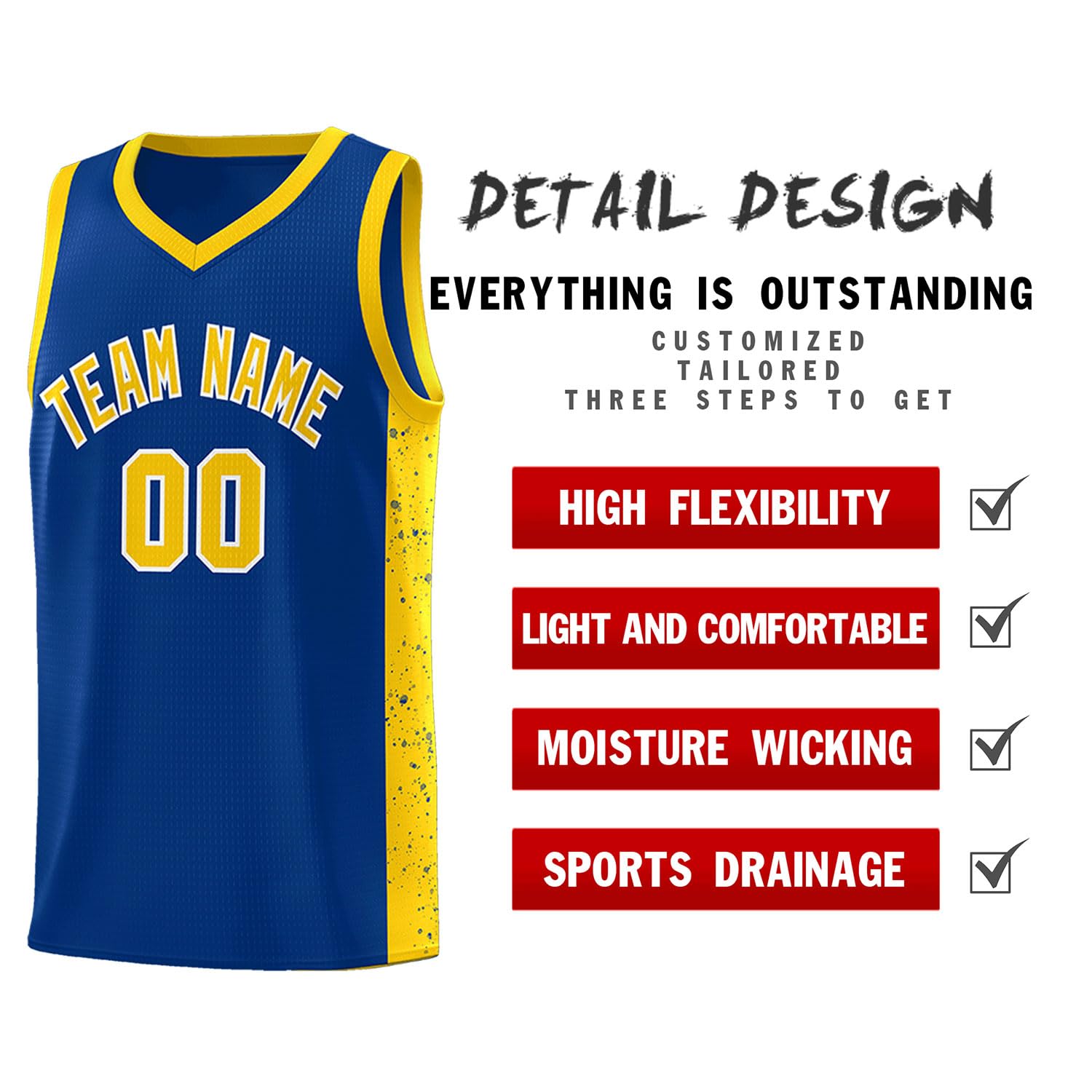 Generic Custom Basketball Jersey Personalized Casual Basketball Suit Shorts Tank Top Athletic Practice Sports Jersey for Men, Royal&yelllow