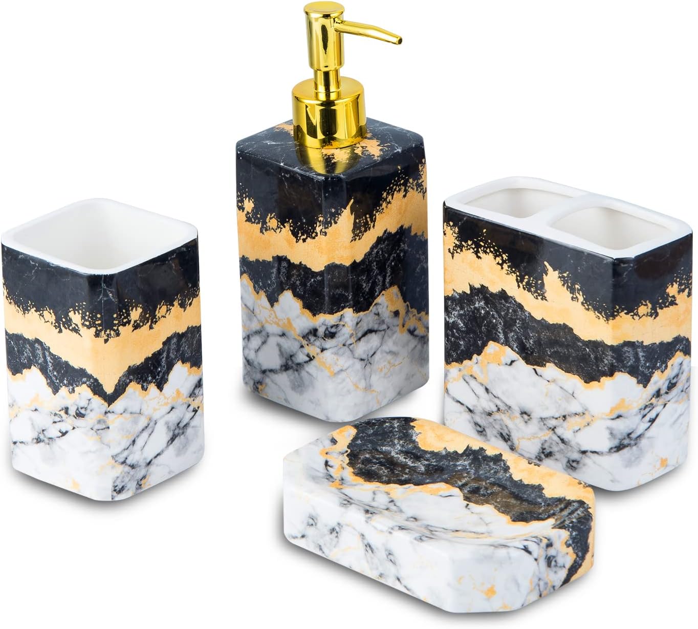 Amazon.com: 4 Piece Bathroom Accessories Set - Black and White Includes ...