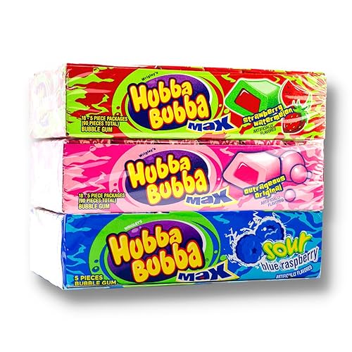 Hubba Bubba Bubble Gum a granel Paquete variado de 3 sabores de goma de mascar (270 piezas) 18 chicles de frambuesa azul agrio 18 chicle de