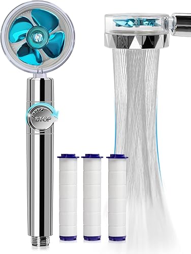 Cabezales de ducha de alta presión, ducha de ventilador turbo de mano, kit de cabezal de ducha Hydro Jet con 3 filtros e interruptor de pausa,