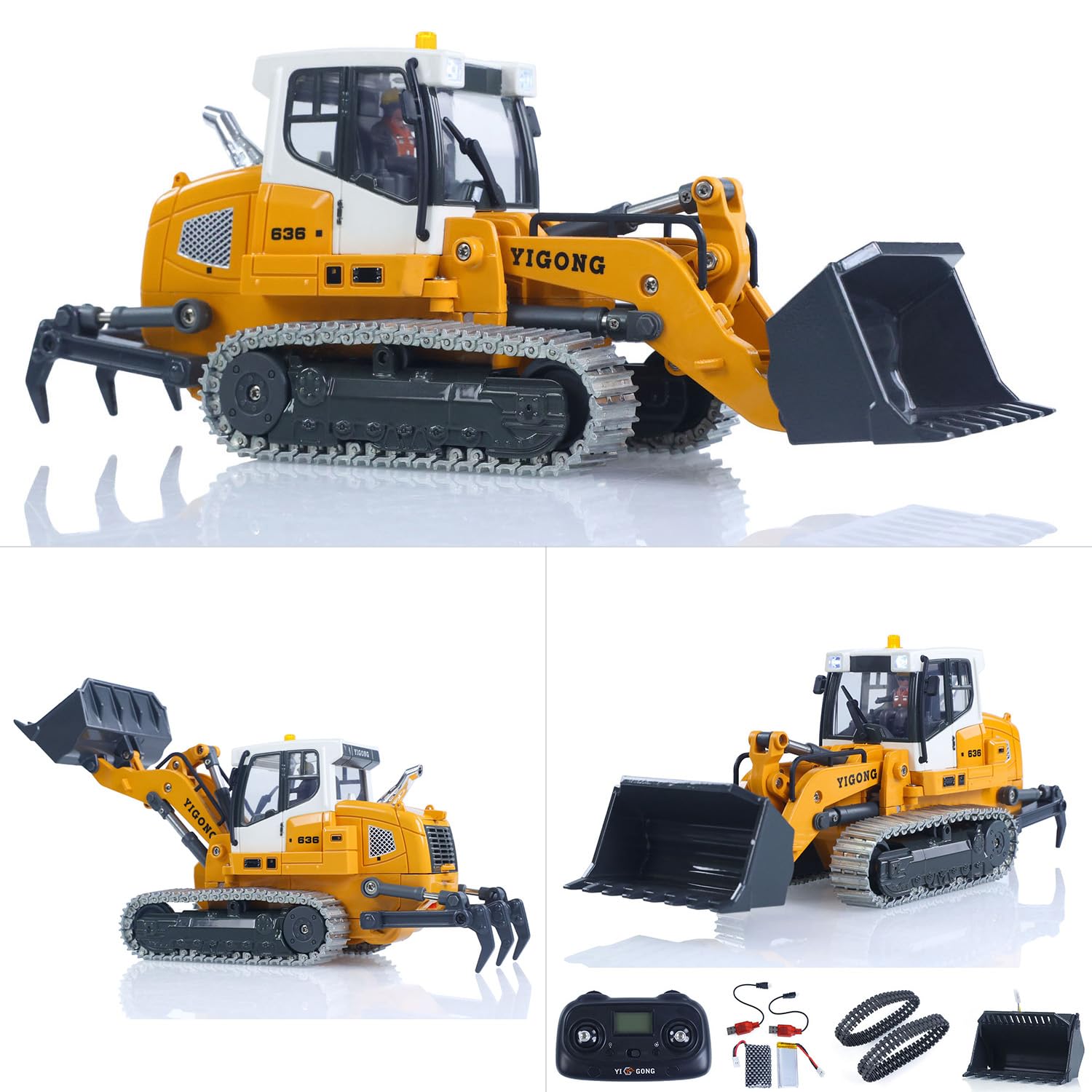 TOUCAN RC HOBBY YIGONG 1:50 RC Cargador de Cadena eléctrico LR636 2,4 GHz máquina de construcción Pala de Metal Cadenas Ripper RTR Modelo luz Sonido batería