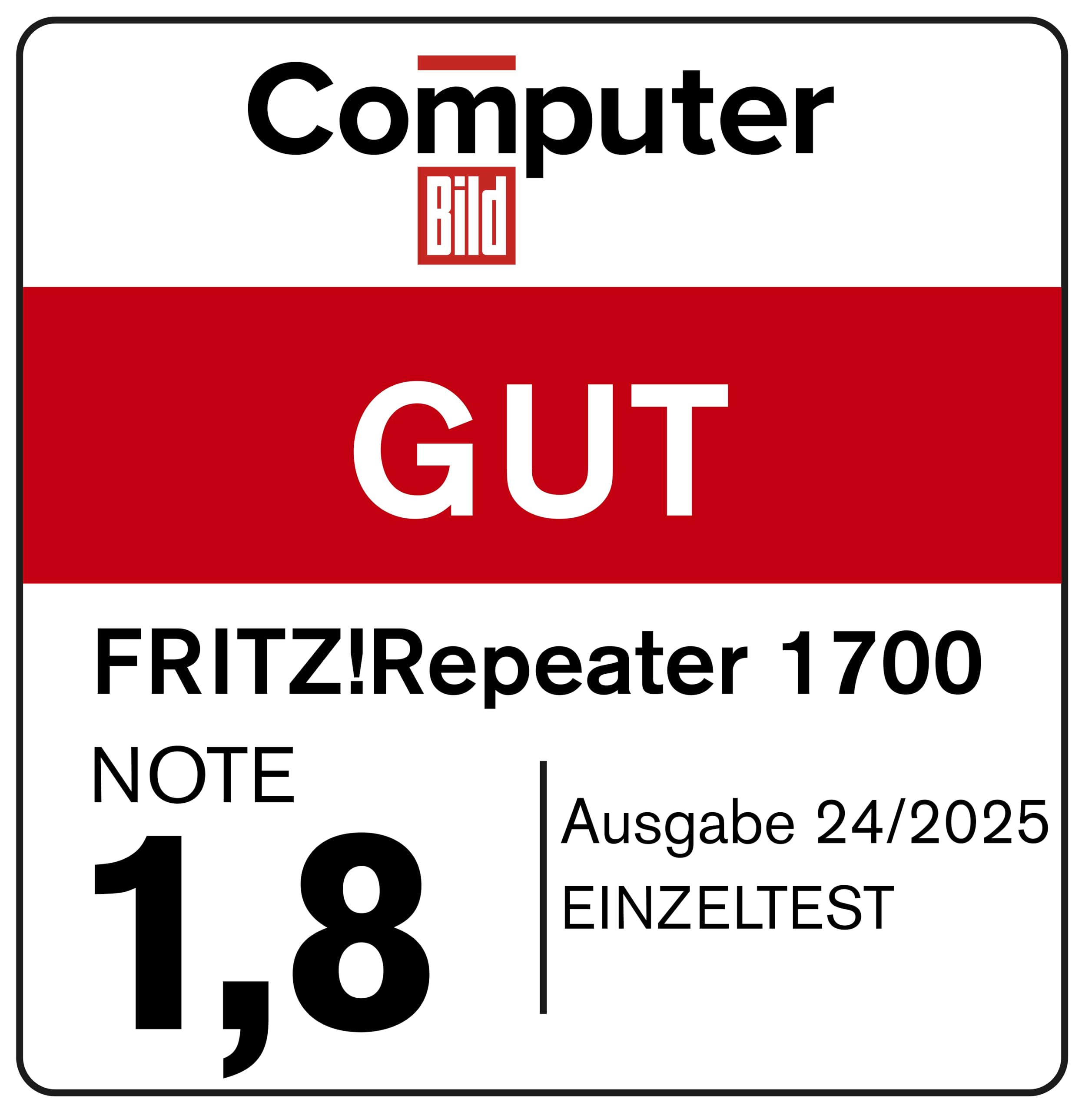 Fritz!Repeater 1700 (Wi-Fi 7 mit bis zu 3.600 Mbit/s, kompakt und leistungsstark, innovatives WLAN Mesh, einfache Einrichtung, höchster Sicherheitsstandard Dank WPA3/2, deutschsprachige Version)