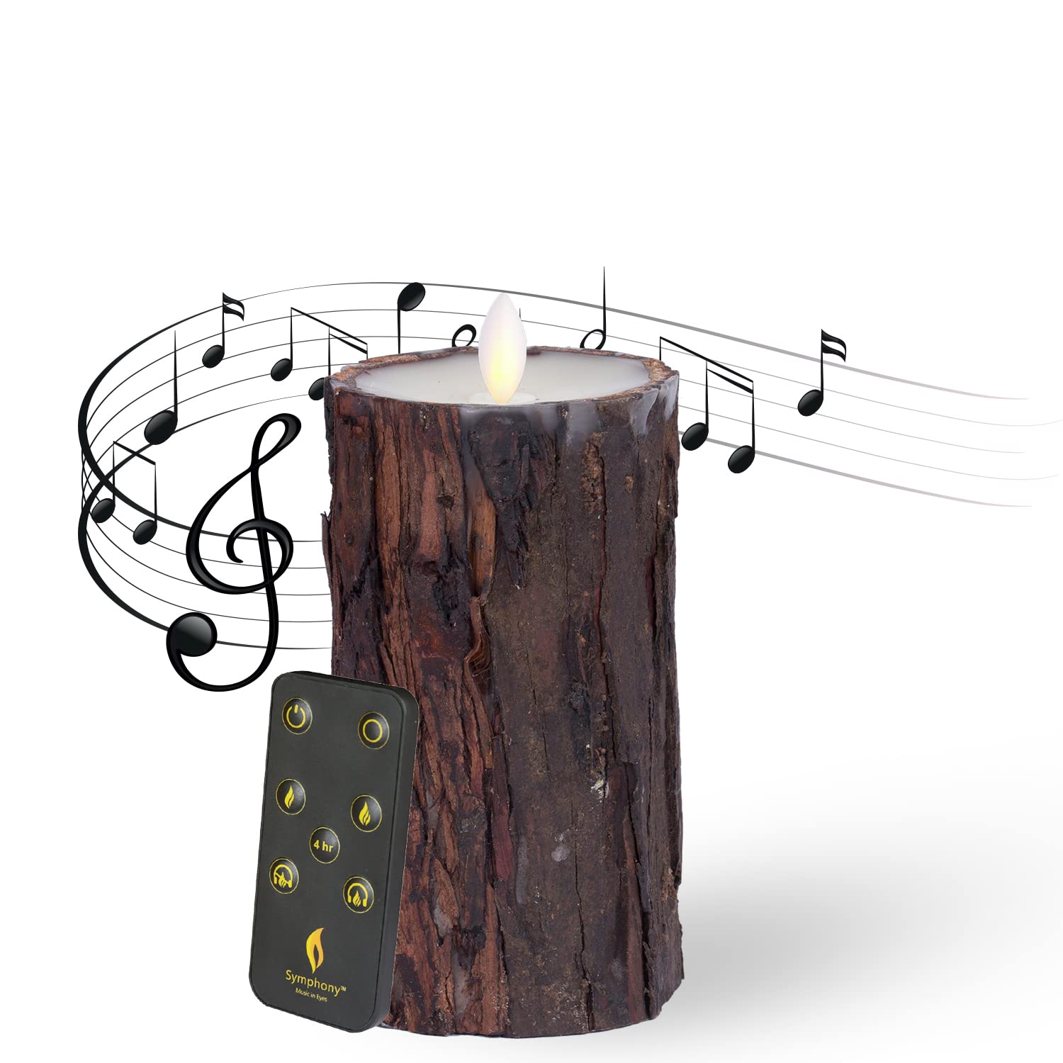 Symphony LED Flameless Candle | Nature Dark Ivory Cedar 7 Inch 100% Paraffin Wax Battery Powered 500 Hour User Time with Remote Control | Music Flickering for Home, Office, Party, Bath