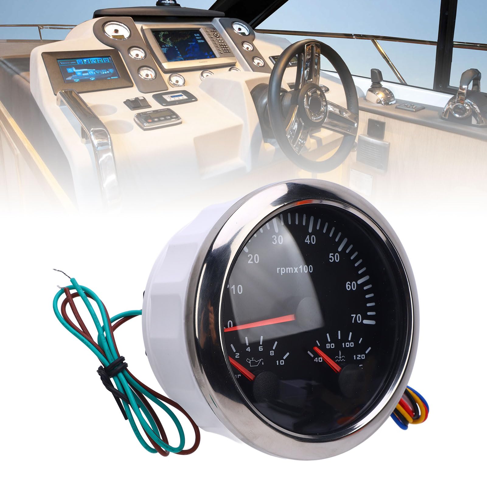 Medidor de tacómetro Torvex, medidor de RPM 3 en 1 de 85 mm con medidor de temperatura de agua y presión de aceite 7000 RPM DC 9-32 V para camión, tractor y coche (Esfera negra y bisel plateado