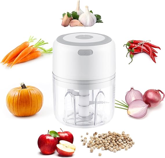 HUSAIHU Electric Food Chopper, 250ML Mini Wireless Portable Meat Grinder, USB Charging Garlic