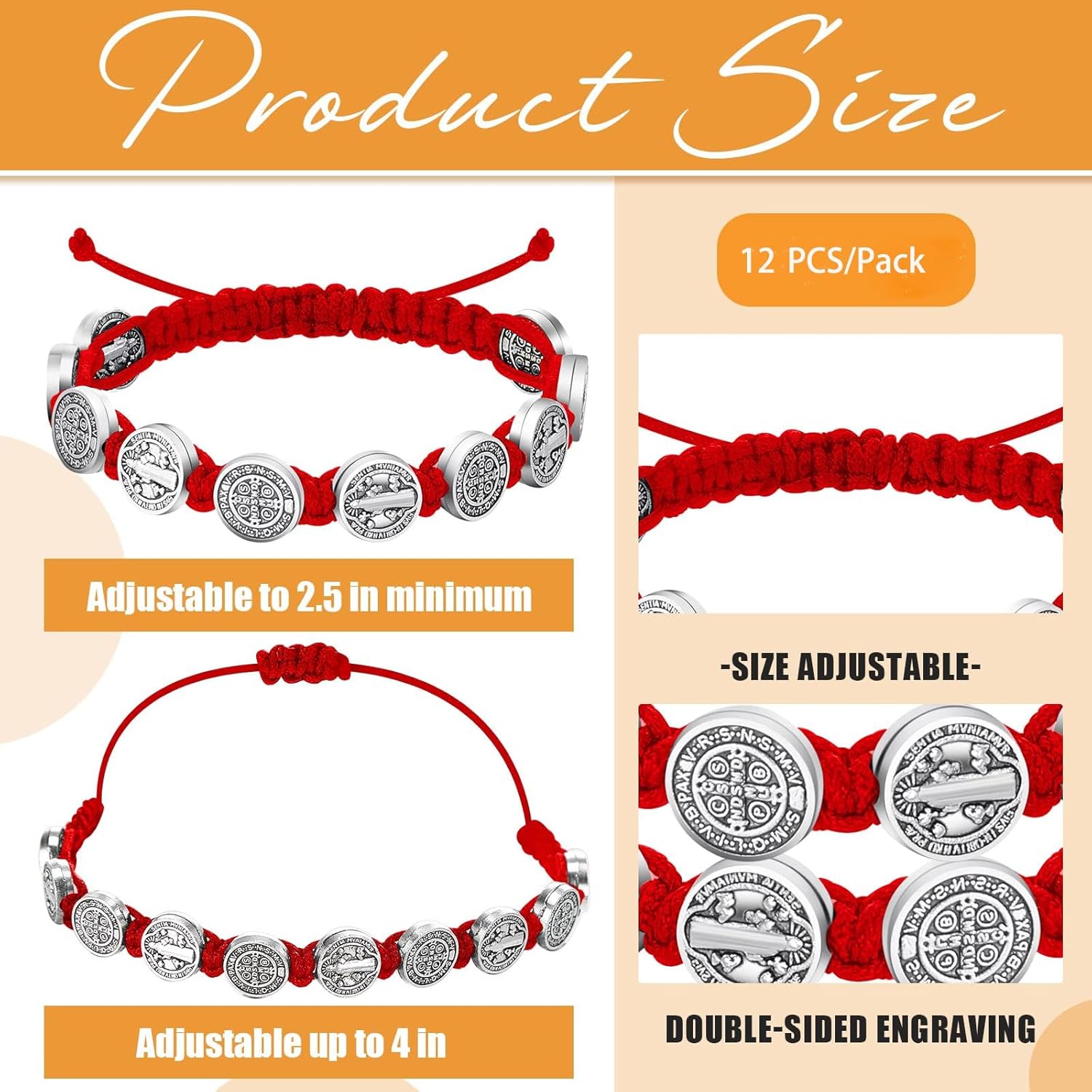 12/6 Pieces Pack San Benito Bracelets Protection Handmade Red Black Cord Benedict Wrist Bracelets Adjustable Medal Rosary Bracelet Luck Benedictine Serenity Blessing Friendship Bracelet for Women Men - Image 2