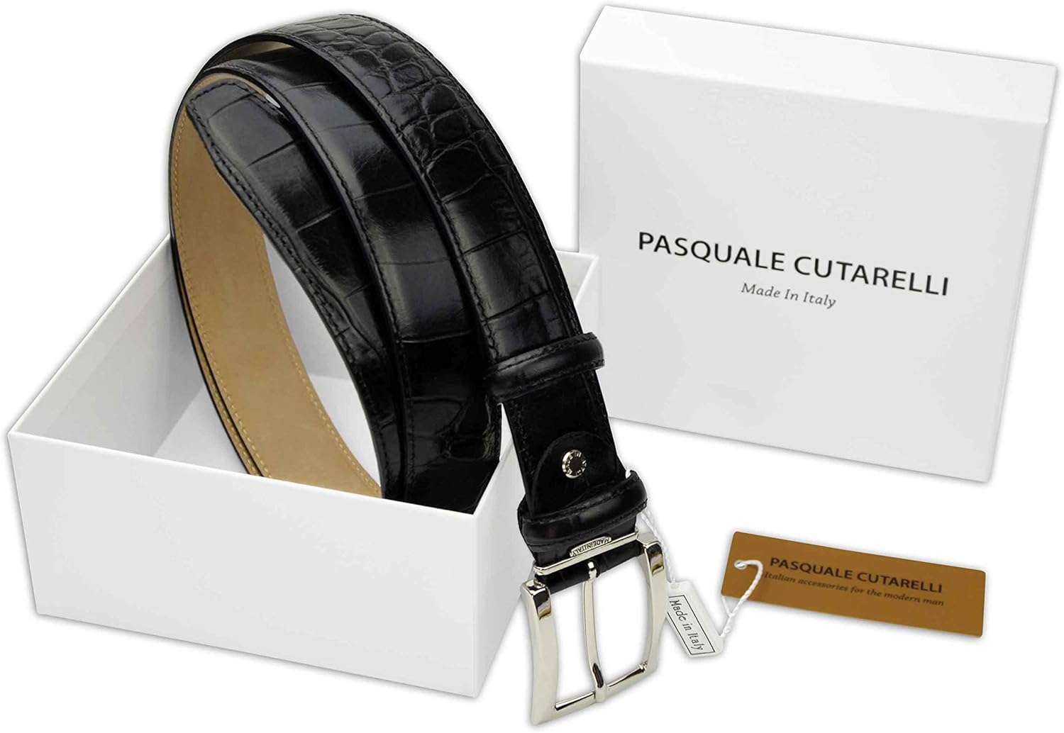 Mens Crocodile Pattern Italian Leather Belt - Image 2