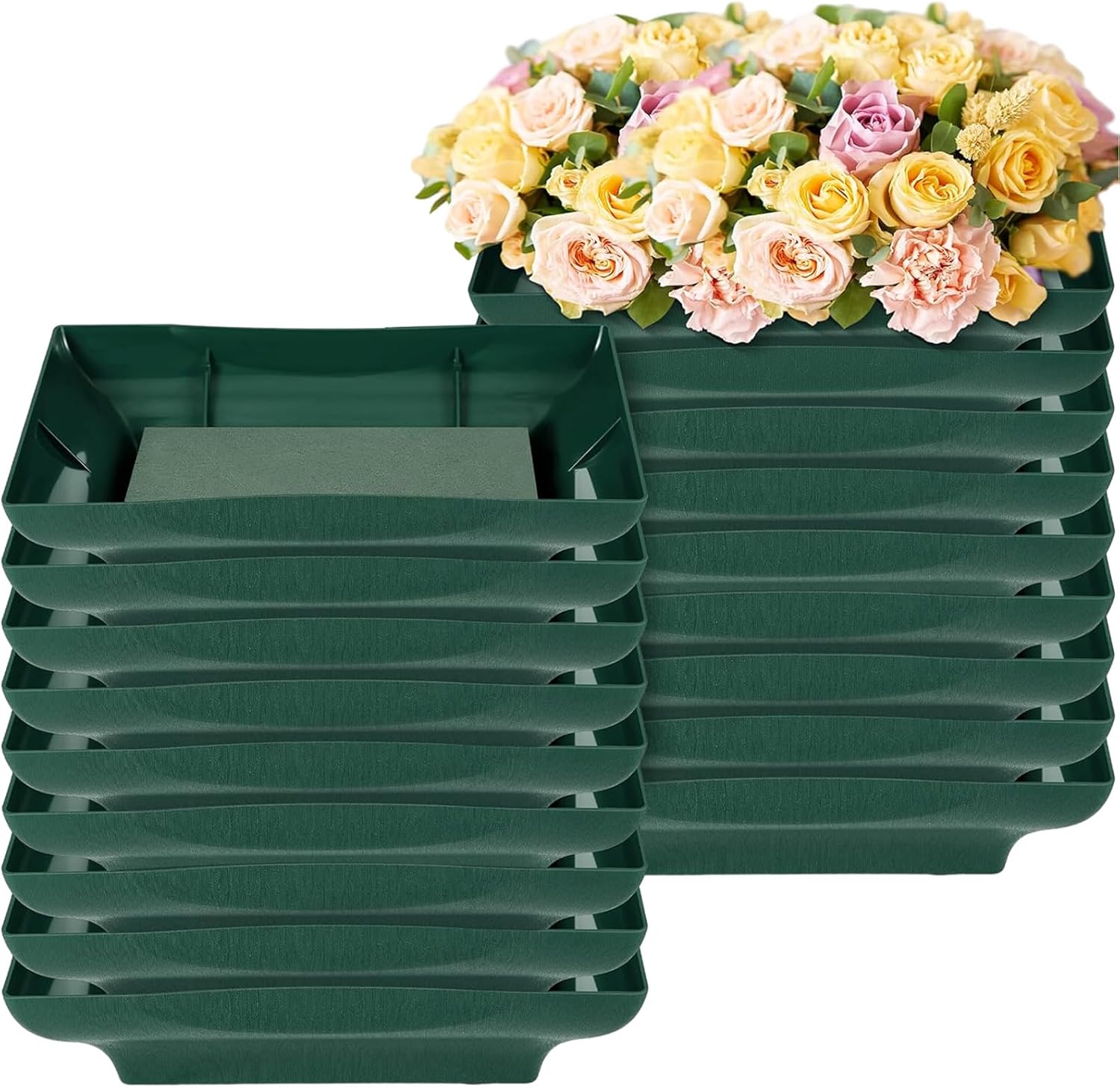 Sabary 18 Pack Large Size 8.5 x 6.7 Inch Floral Foam Bowl Floral Arrangements Supplies Foam in Bowls Flower Bowl with Blocks Kits for Table Party Wedding Festival Flower Holiday Decorating