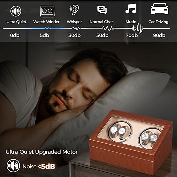 ANWBROAD Watch Winder for Automatic Watches, Automatic Watch Winder Box with 4 Watch Rotator and 6 Extra Storages, 4 Watch Winder with Japanese Quiet Motor, Watch Winders for Men & Women, UJWW012Z