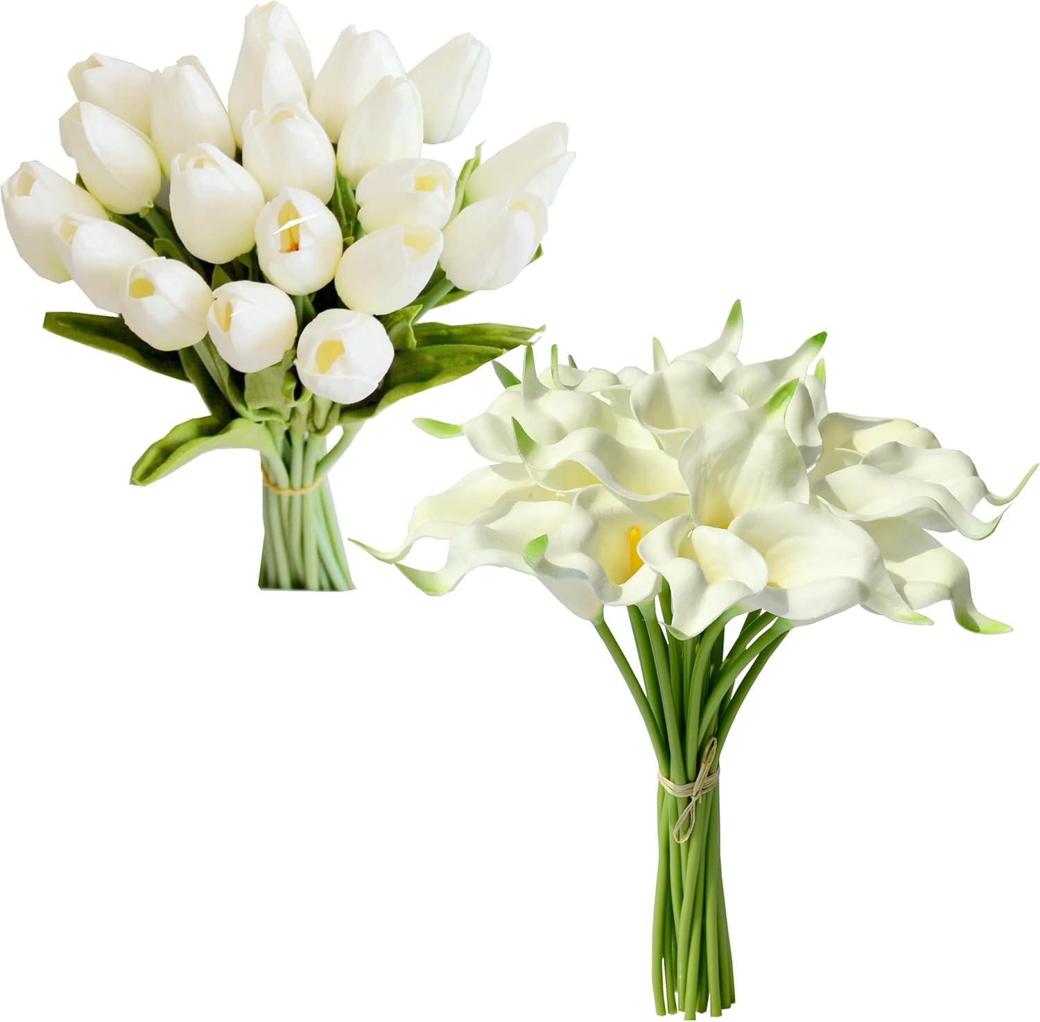 Mandy's 20pcs Artificial White Tulips 20pcs Artificial White Calla Lilies