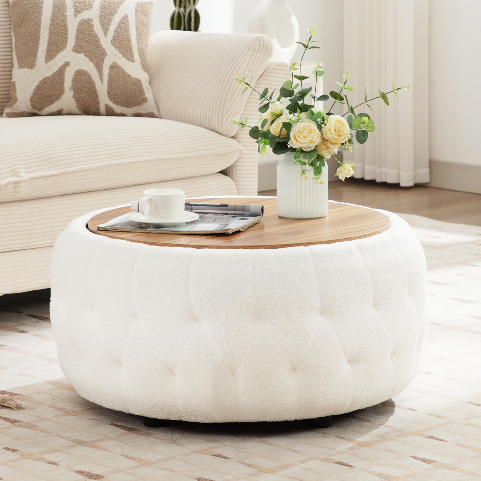 gusohey Large Round Ottoman (White)