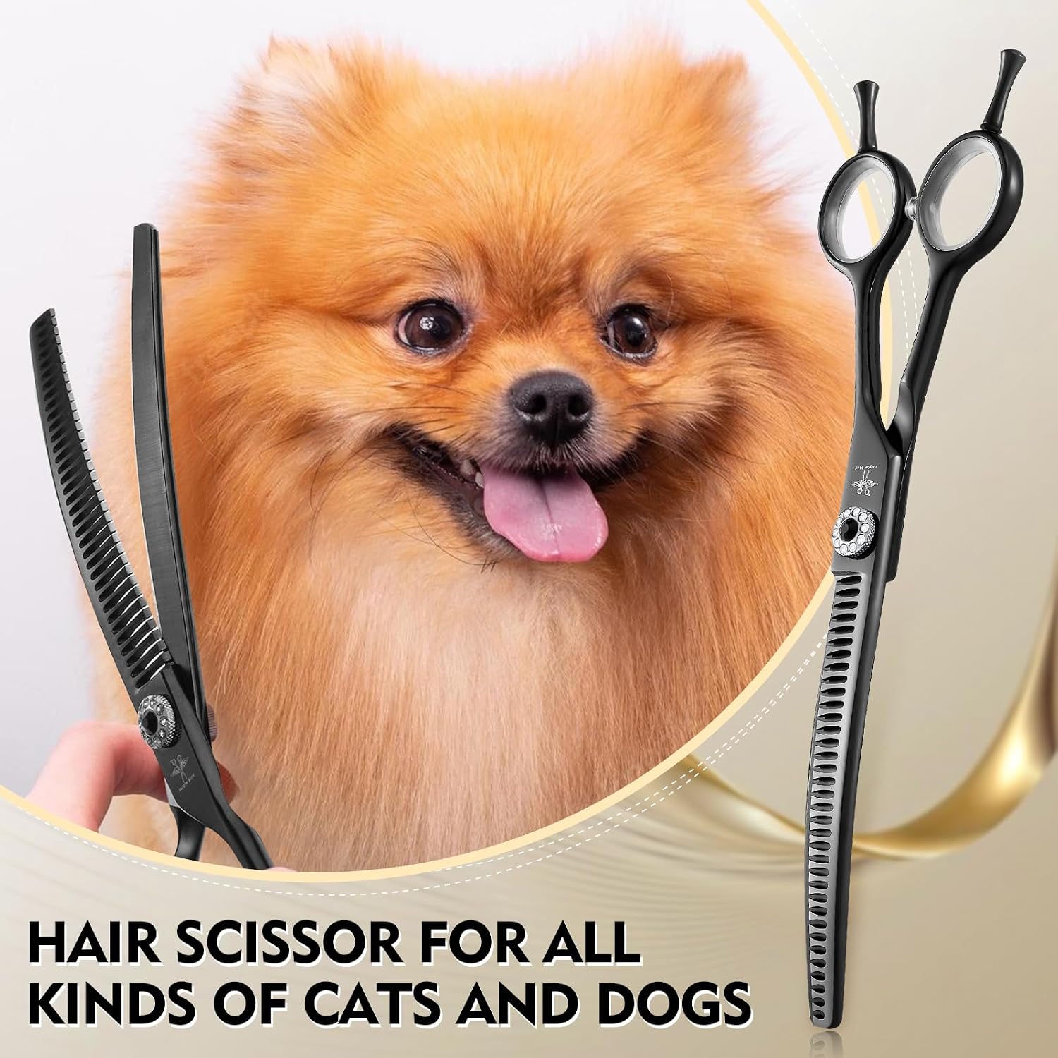 PURPLEBIRD Curved Shears Dog Grooming Chunkers, 7 inch Professional Thinning Scissors Safety Blunt Tip Trimming Scissors for Dogs Cats Face Paws Limbs Japanese Stainless Steel (Black)