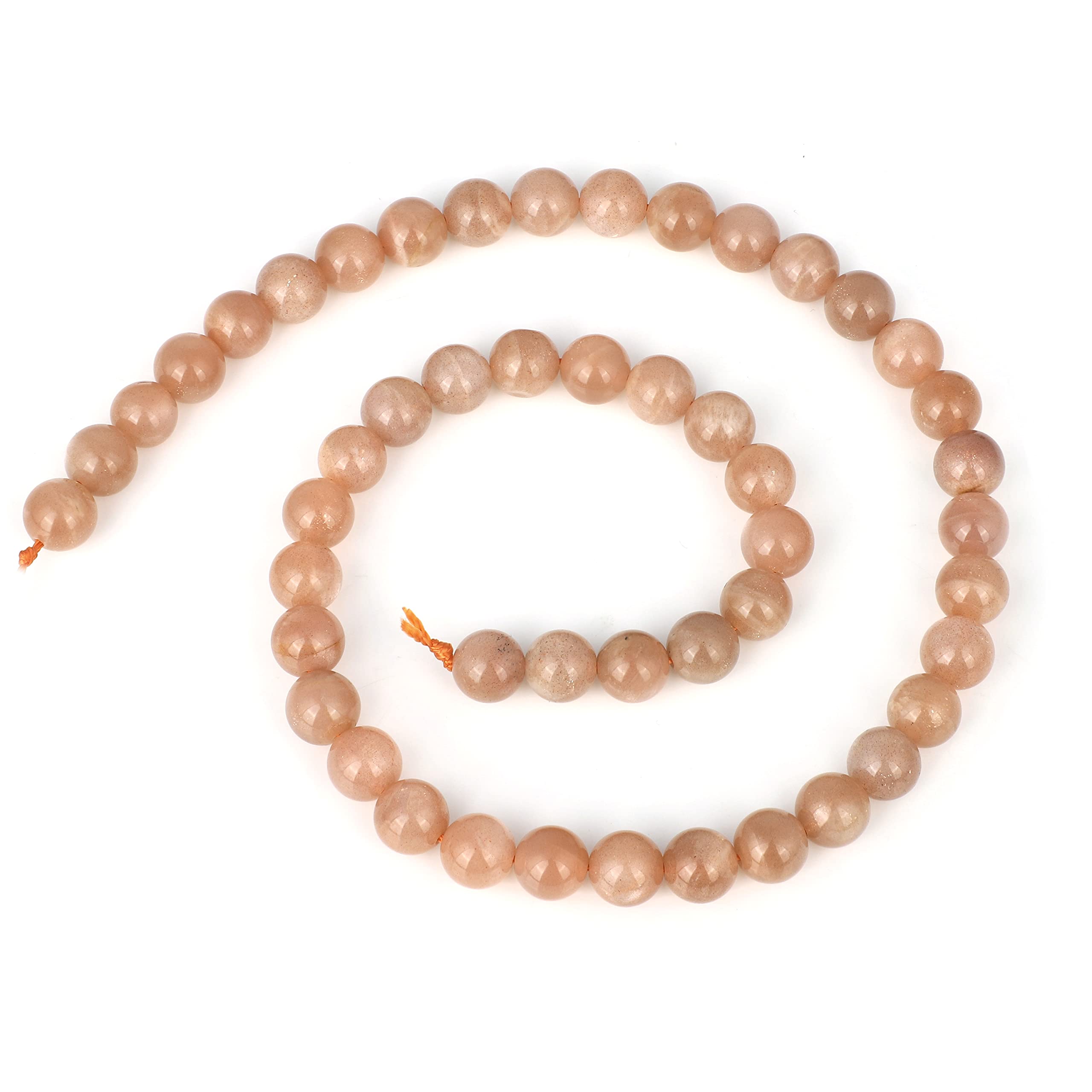 Naturalny kamień księżycowy brzoskwinia luźne koraliki sznur (8 mm) okrągły gładki żweleria tworzenie DIY - (39 cm) 1 sznurek na naszyjnik, bransoletka, kolczyki, 39 cm, Kamień szlachetny, Kamień księżycowy brzoskwinia