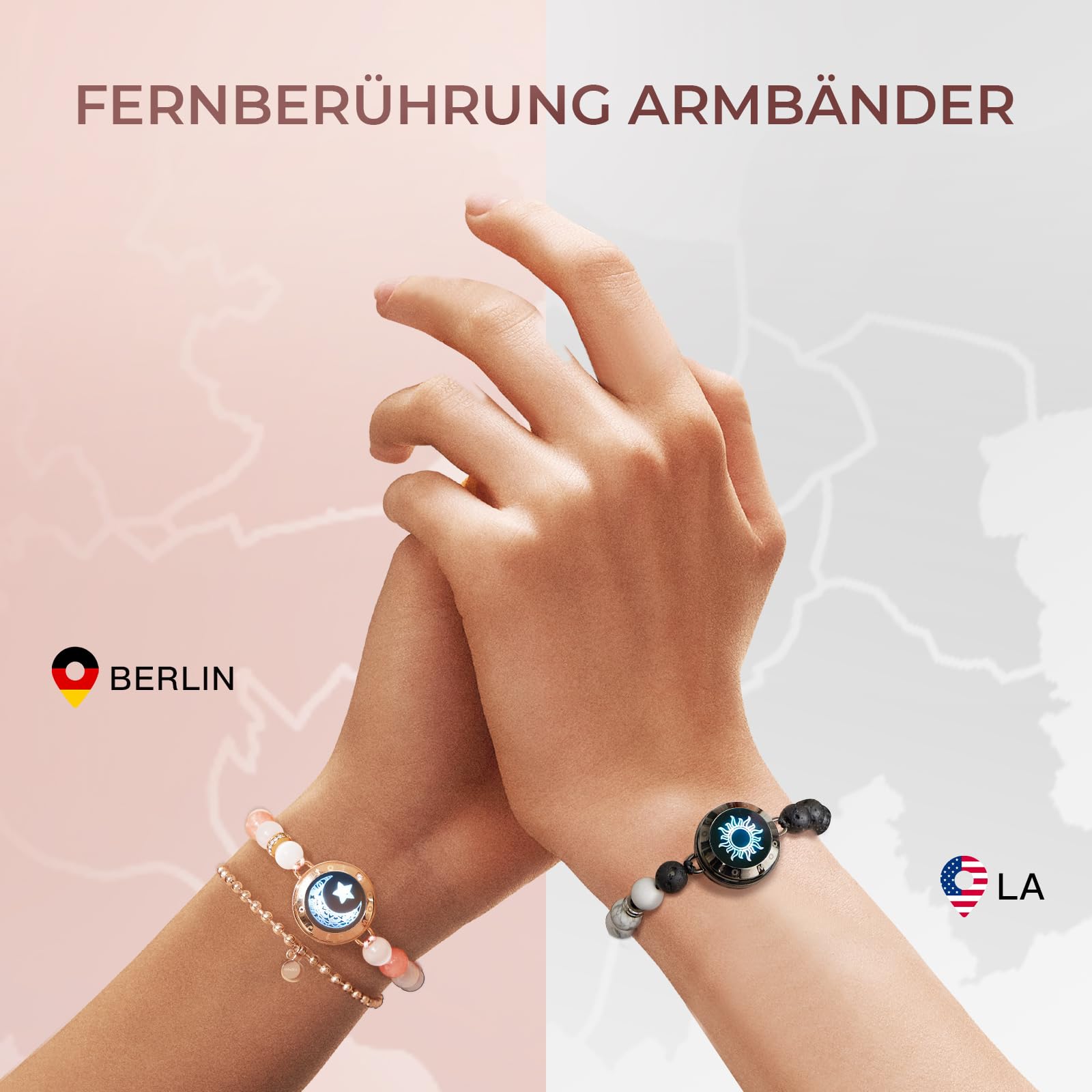TOTWOO Fernbeziehungs-Touch-Armbänder für Paare – Intelligente Leuchten & Vibration für Liebespaare, Heilstein-Armbänder | Fernbeziehungsgeschenke für Freundinnen, Bluetooth-Paarung – Schmuck