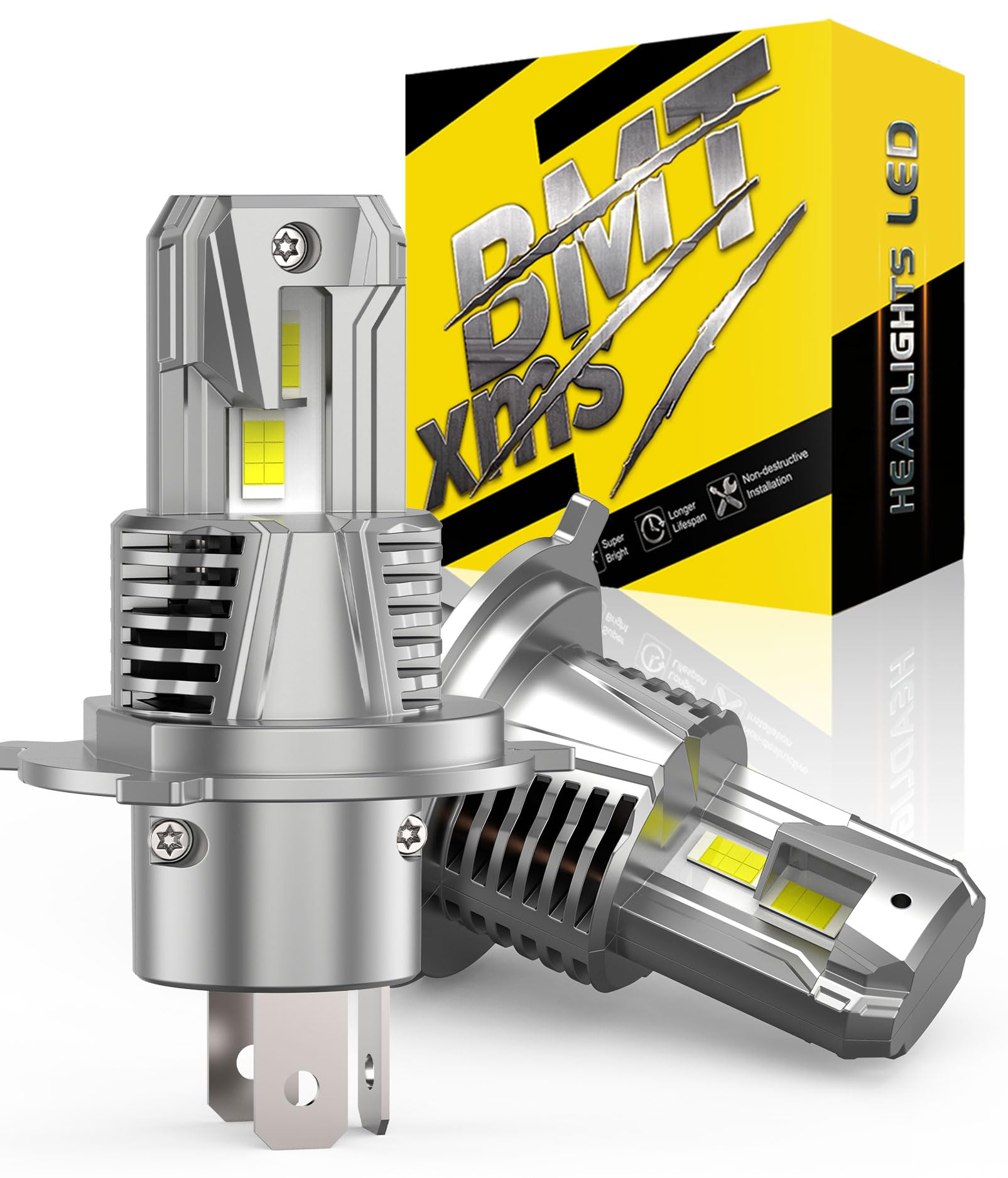 BMT xms Bombillas H4 LED- 22000LM 6500K 400% Brillante H4 9003 LED Lámpara de Faro - Diseño de reemplazo 1: 1, Paquete de 2