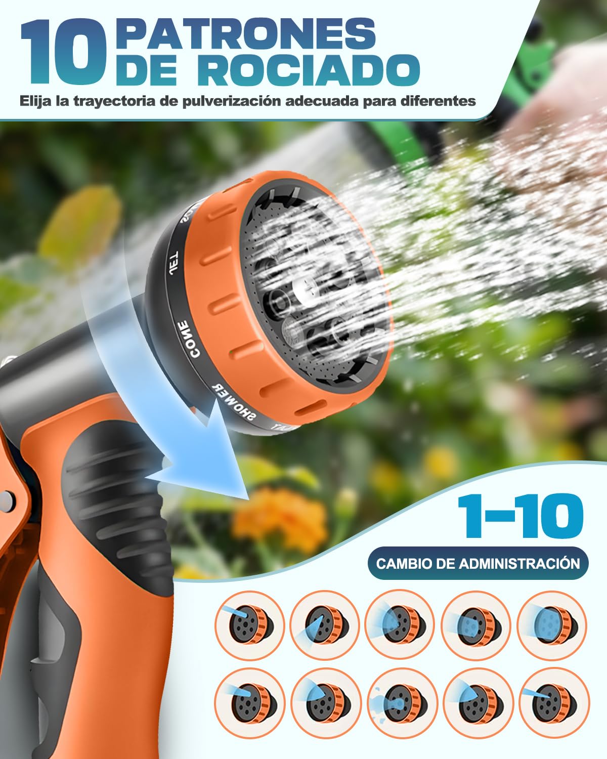 Manguera de Jardín Extensible 45m Naranja, Manguera Agua Flexible para Riego de Verano, Tubo Retráctil con Boquilla de Multiples Modos, Ligera y Duradera