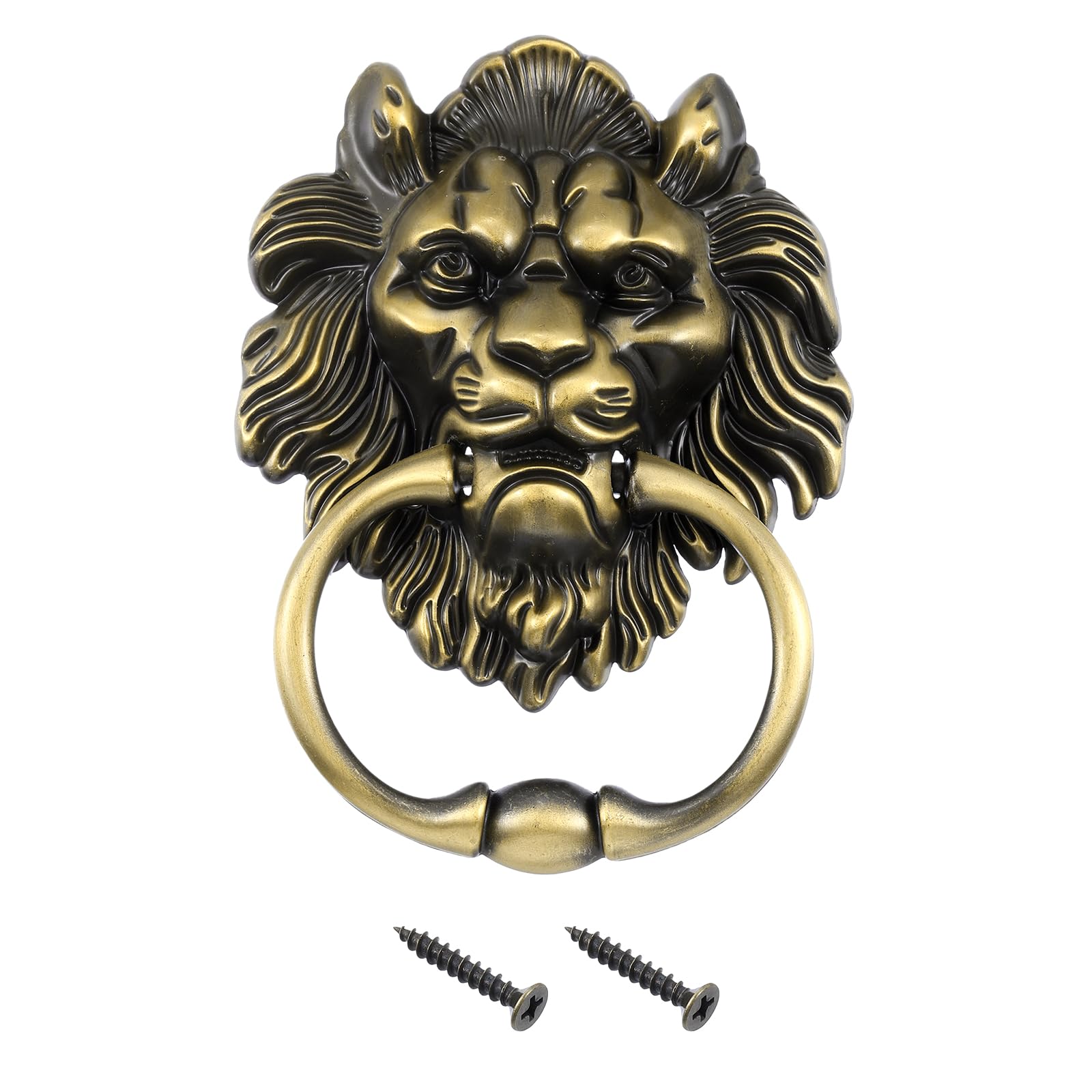 sourcing map 1 Pcs Lion Head Pulls Knob, 6 Inch Zinc Alloy Vintage Lion Door Handle Decorative Front Door Knob Ring Pull Handle for Gate Cabinets Drawers, Bronze