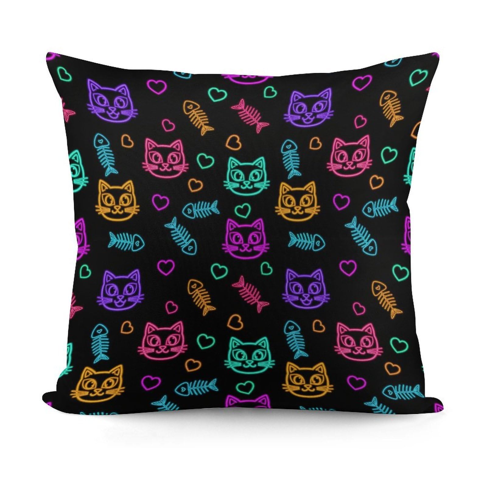 Smazdfxx Picture(99) Soft Goth Cute Cat And Fish Plush Square Cushion Case Modern Home Decor For Sofa Bedroom Throw Pillow Covers