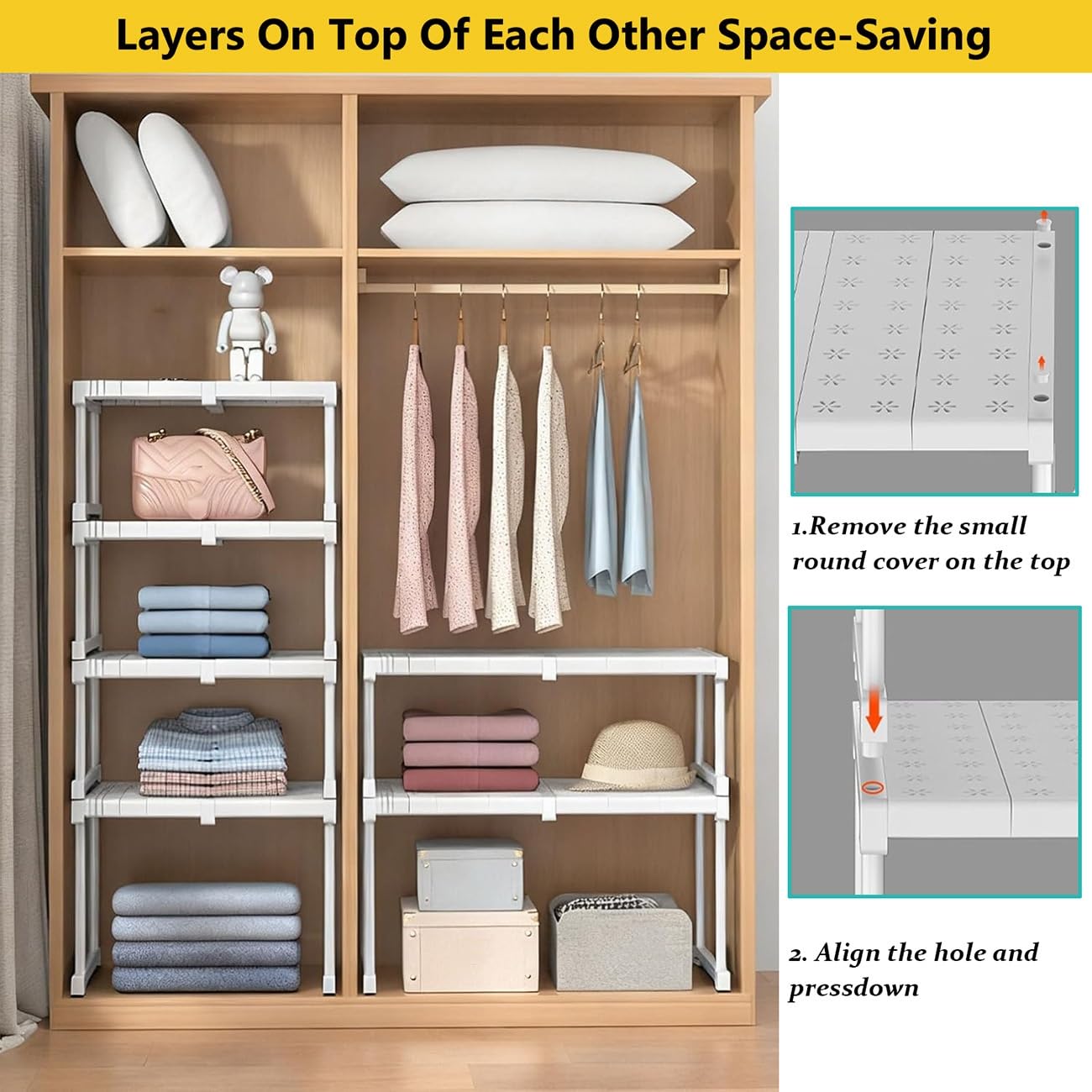 Scaffale Telescopico Estensibile per Armadio Divisori per Scaffali Telescopico Armadi, Mensola Estensibile per Armadio, Separatori Organizer Plastica(L:87-108cm,W:42cm-H:32cm)