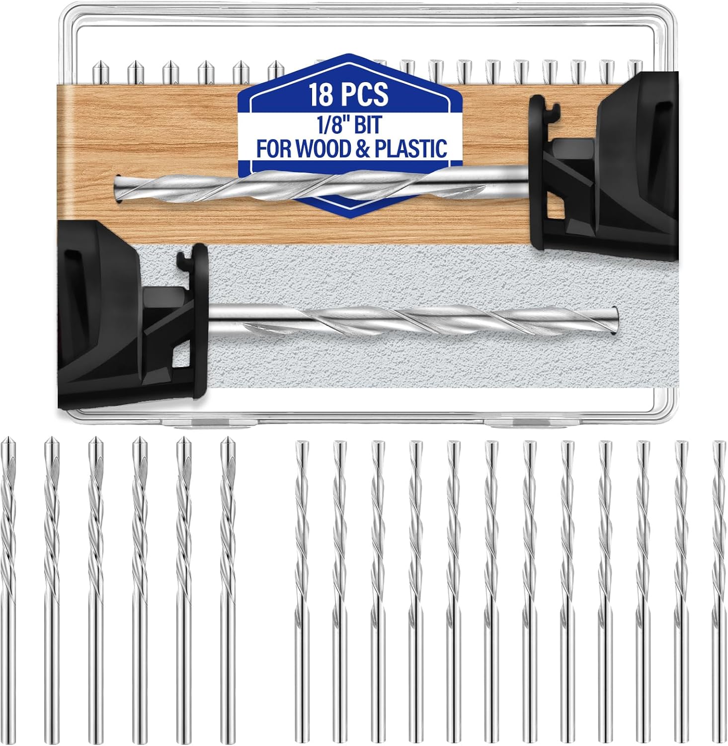 Tondiamo 18 Pcs Drywall Bit 1/8 Inch and Cutting Bits for Wood and Plastic Multipurpose Guide Point Cutting Drill Set Tool, M2 High Speed Steel, Silver