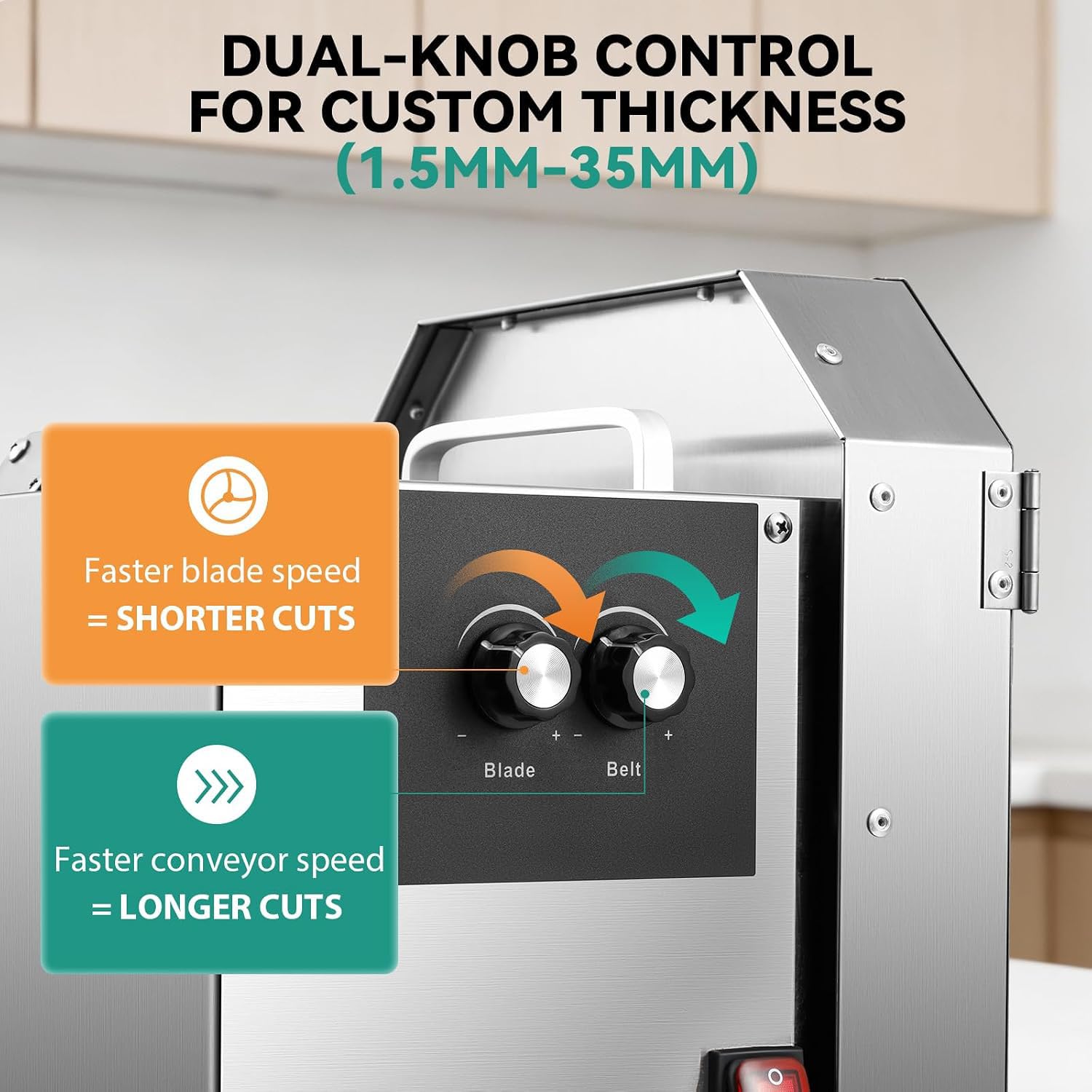 Affettatrice Professionale per Verdure da 200 W 220 V, Affettatrice Elettrica per Frutta e Verdura, Robot da Cucina con Nastro Trasportatore, Spessore Regolabile da 1,5 a 35 mm, 180 kg/h