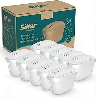 Sillar Wasserfilter Kartuschen - 10er Set - Kompatibel mit Brita Maxtra+, Marella, Elemaris, Style - BPA Frei - Effektiver Kalkfilter für reines Wasser