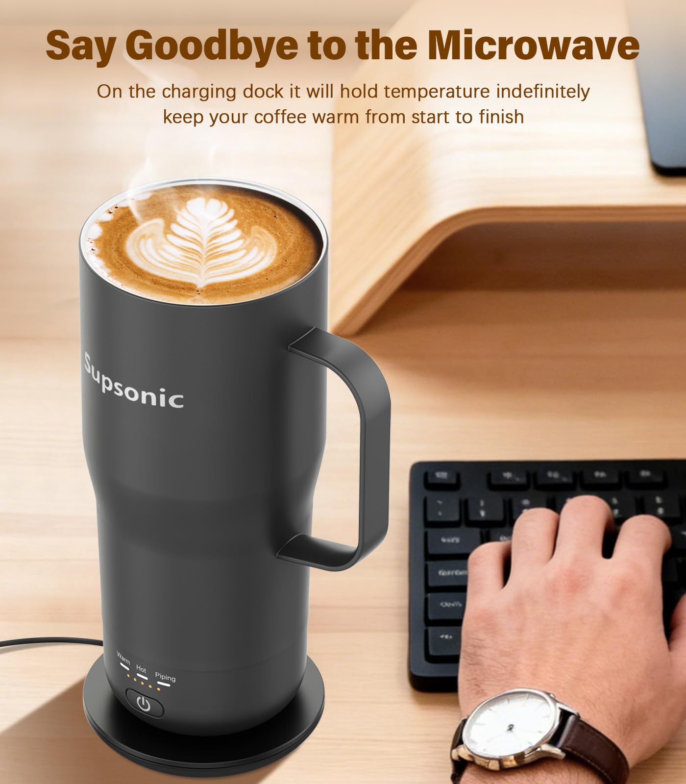 Supsonic - Taza de autocalentamiento de 20 onzas, juego de calentador eléctrico de tazas de café con apagado automático, calentamiento de temperatura recargable para bebidas, café en casa y al aire