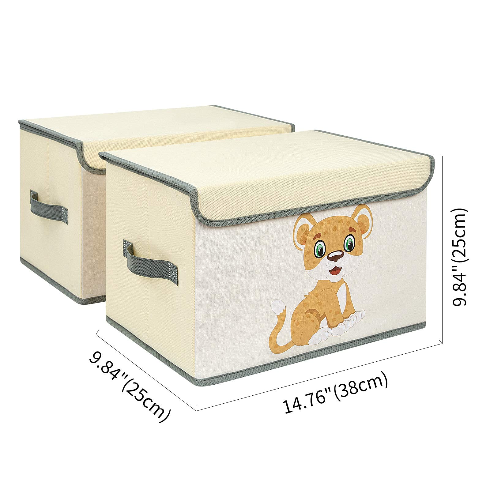 DIMJ Cube Rangement Jouet Enfant Lot de 2 Boîte de Rangement, Pliable Caisse,pour Livre Jouets Jeux Panier Boite de Rangement et Bac a Jouet Caisse en Tissu, Beige