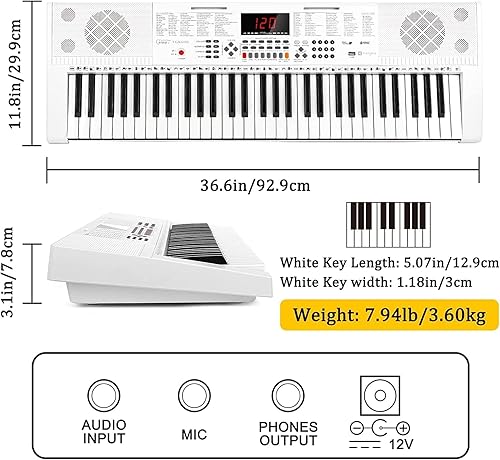 Miniatura 2 de Vangoa Piano de teclado 61 teclas iluminadas con guitarra acústica de 36 pulgadas para adultos principiantes
