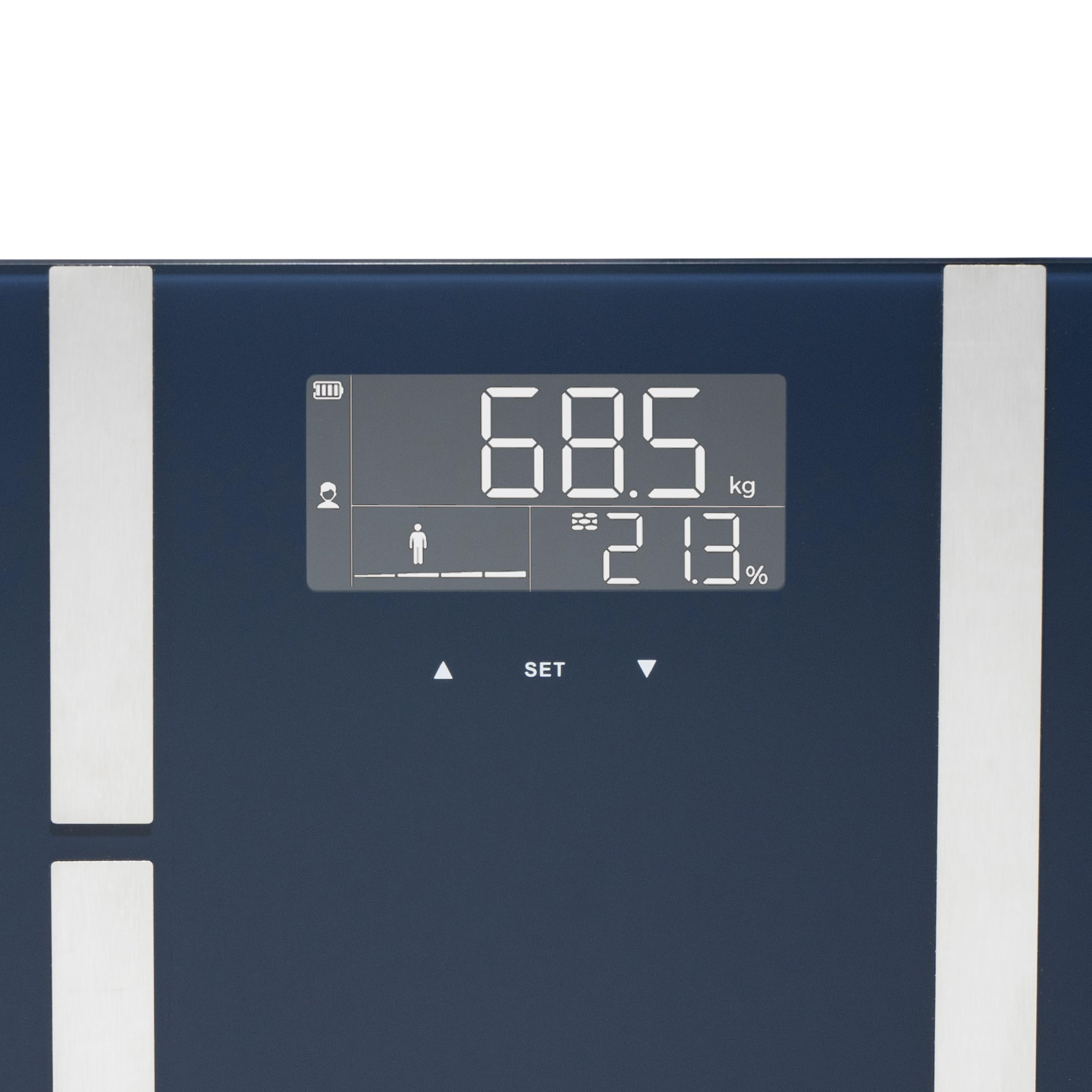 TERRAILLON - X LINE FIT- Bilancia elettronica per persona, Impedenzometro, Analisi delle masse grasse, muscolare, idrica, ossea IMC, Grande schermo retroilluminato, Capacità 180 kg, Vassoio in vetro,