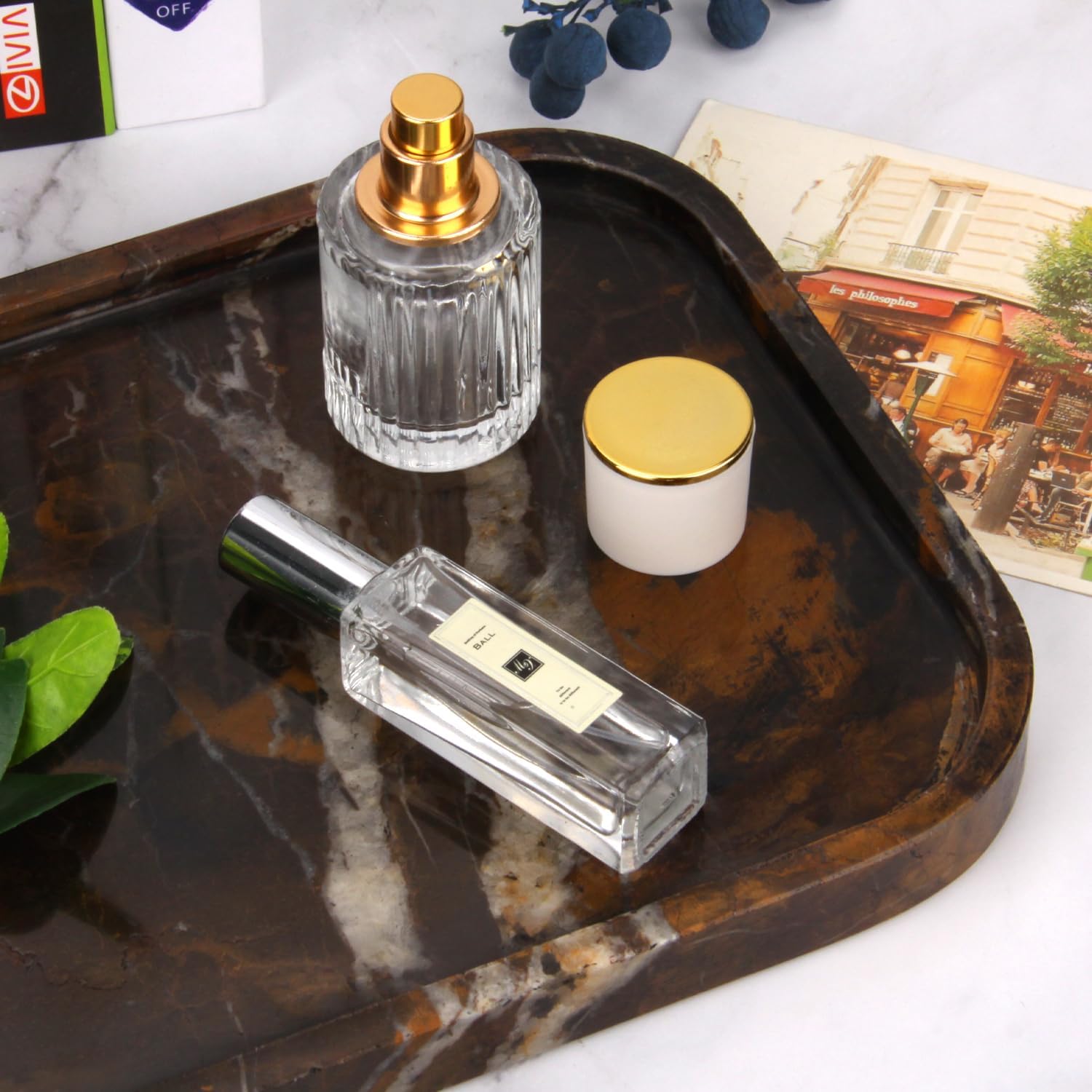 Vassoio da Bagno in Marmo Naturale per Cucina e Bagno, Vassoi Decorativi in Pietra da Appoggio Svuotatasche Ingresso per Caffè, Profumi, Gioielli e Trucchi (Oro Nero, 30 x 20 x 1.8 cm)