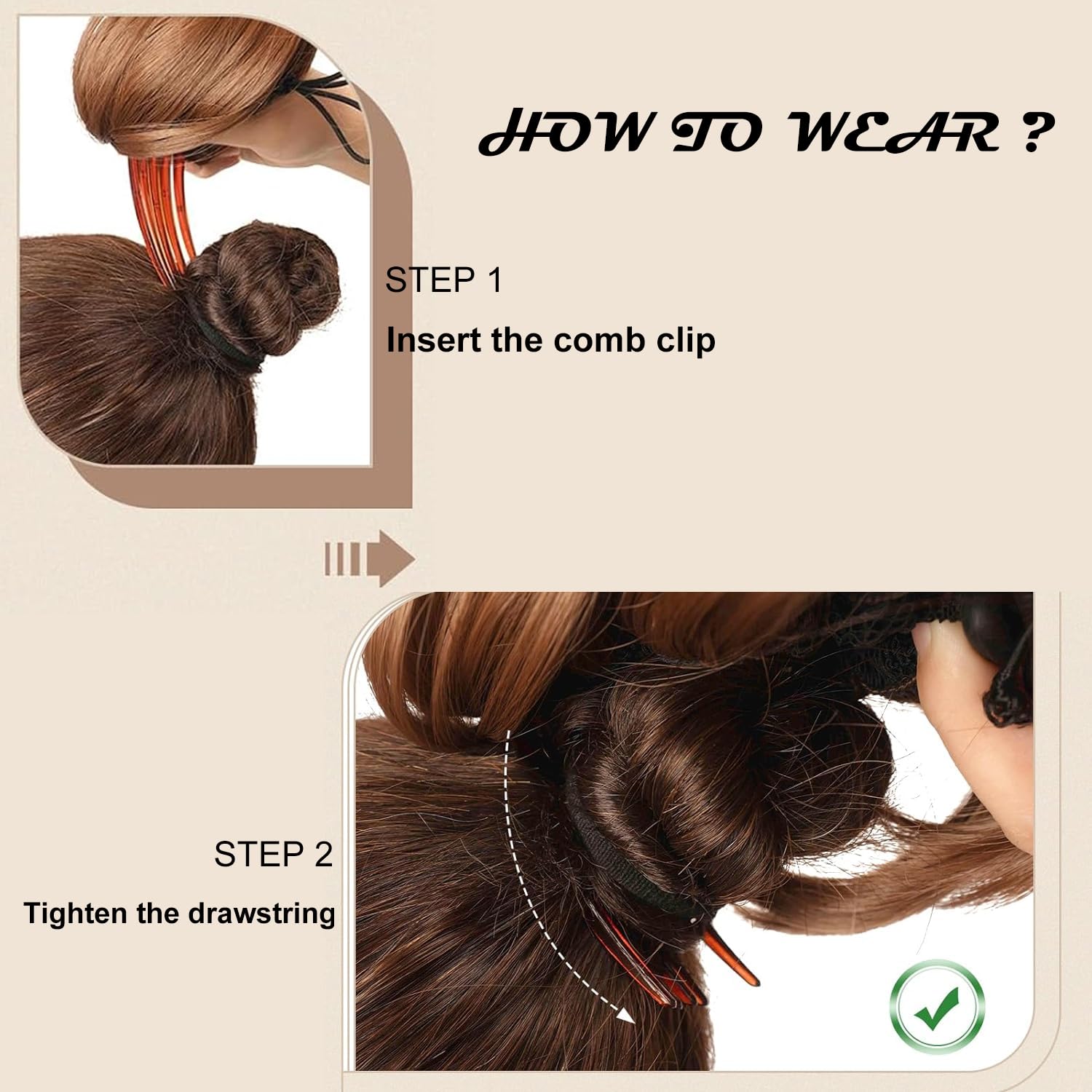 PORSMEER Brown Hair Bun Ponytail Extension,Short Straight Synthetic Hairpiece Drawstring Ponytail Bun Extensions with Comb Clip in Fake Pony Tails Hairpieces for Women Daily Party - Image 4