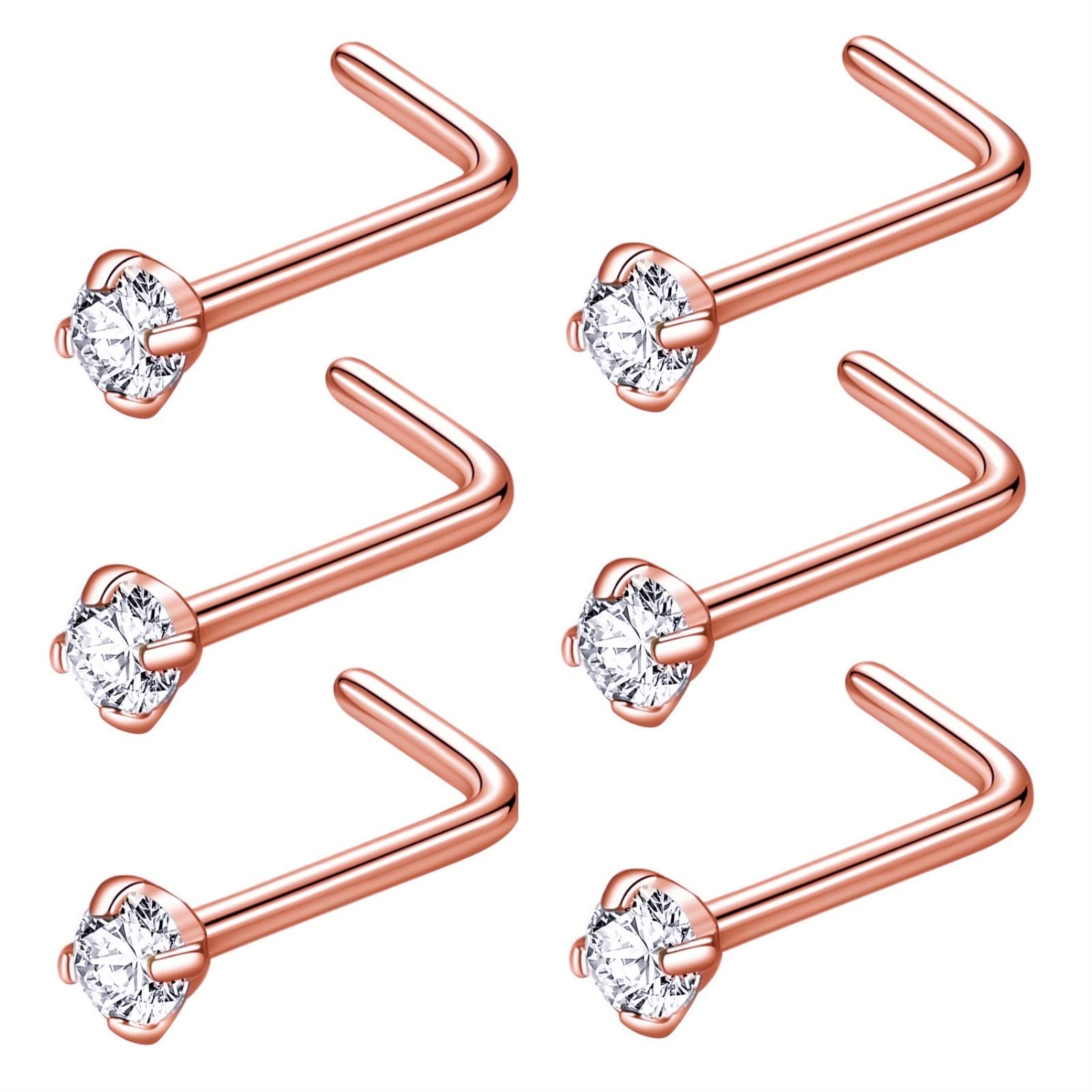 BLESSMYLOVE 316L Surgical Steel 22g/20g/18g Nose Rings Studs L-Shape Nose Nostrial Piercing Body Jewerly L Shaped Nose Studs 1.5mm 2mm 2.5mm 3mm CZ