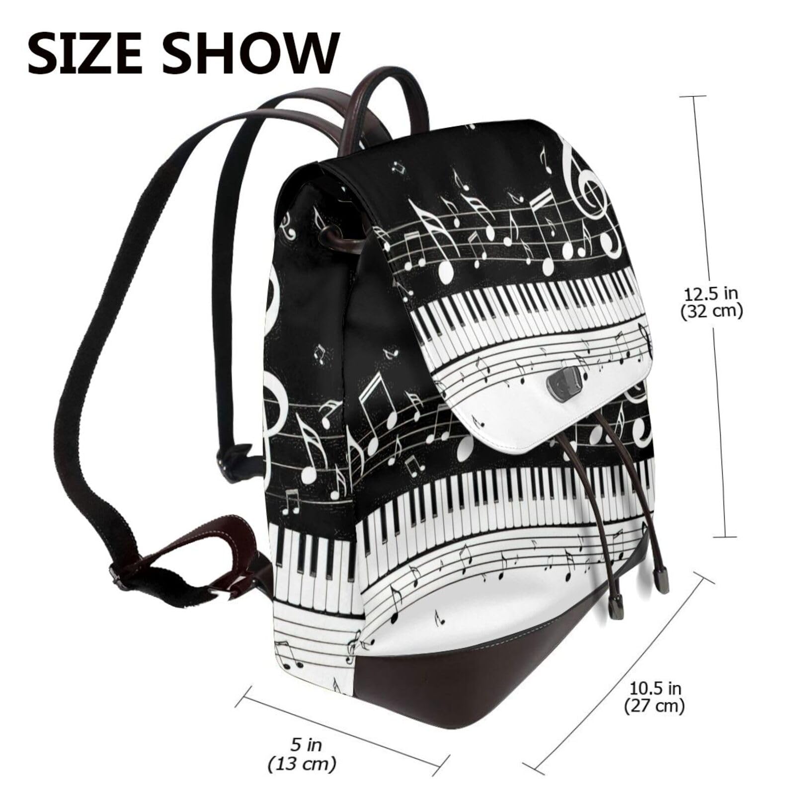 Damenrucksack mit Klaviertasten und Musiknoten-Aufdruck, stilvoll, leicht, Alltag, Freizeit, Reisen, Arbeit, Business