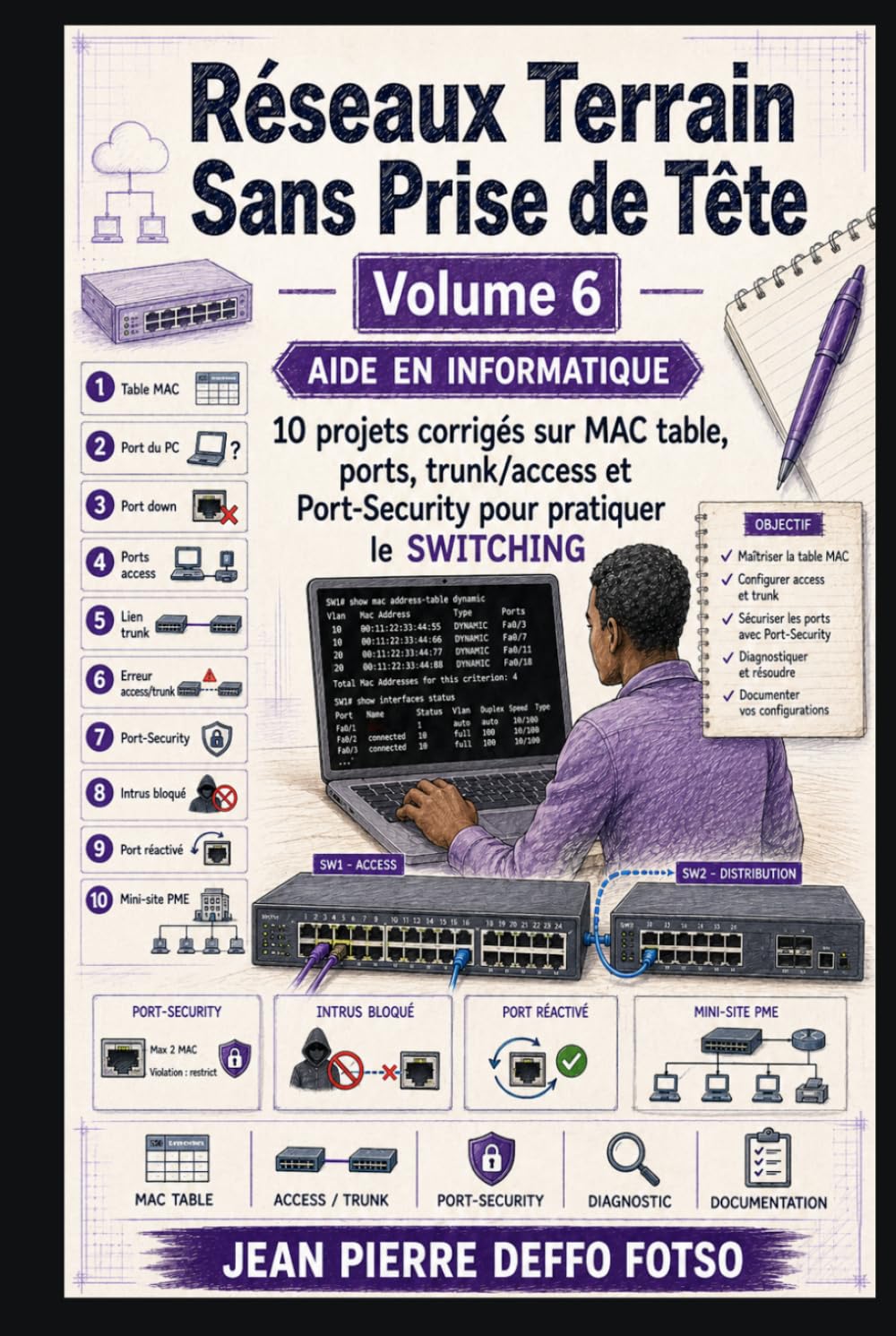 Réseaux Terrain Sans Prise de Tête Volume 6 (EDITION COULEUR): 10 projets corrigés sur MAC table, ports, trunk/access et Port-Security pour pratiquer ... Sans Prise de Tête De Junior à Senior)