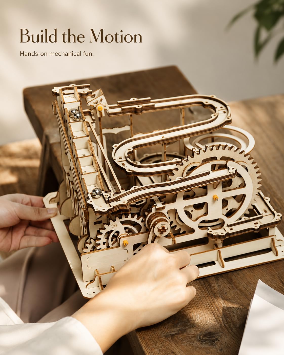 ROKR Maquette mécanique en Bois 3D Puzzle avec Jeu de Bille Brainteaser Waterwheel Coaster