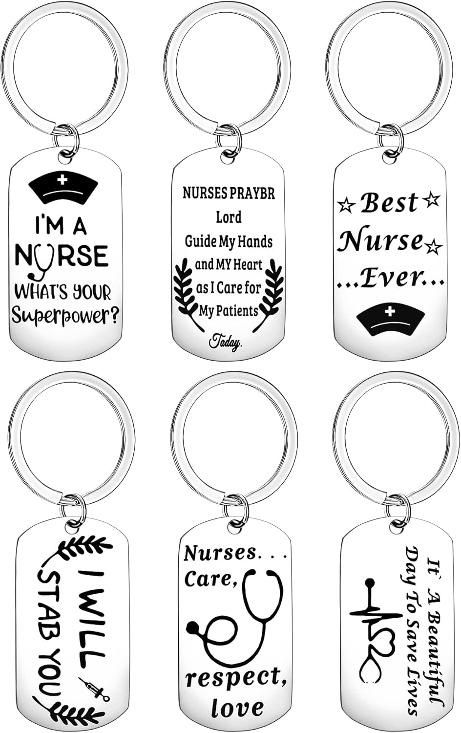 Hicarer 6 Pcs Nurse Keychains Nurses Week Gifts Nursing Students Graduation Keychain for Medical Doctor Rn Practitioners