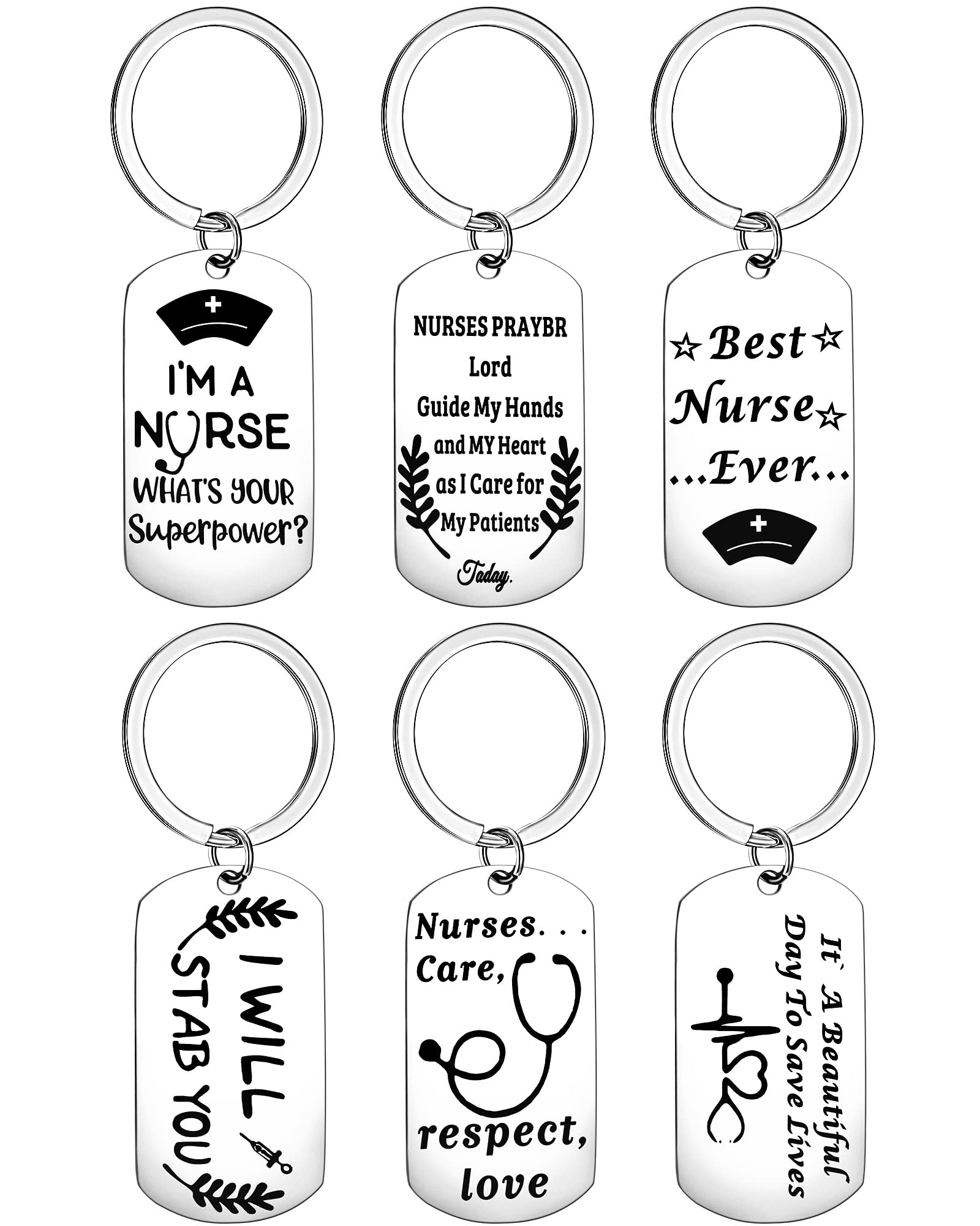 Hicarer 6 Pcs Nurse Keychains Nurses Week Gifts Nursing Students Graduation Keychain for Medical Doctor Rn Practitioners