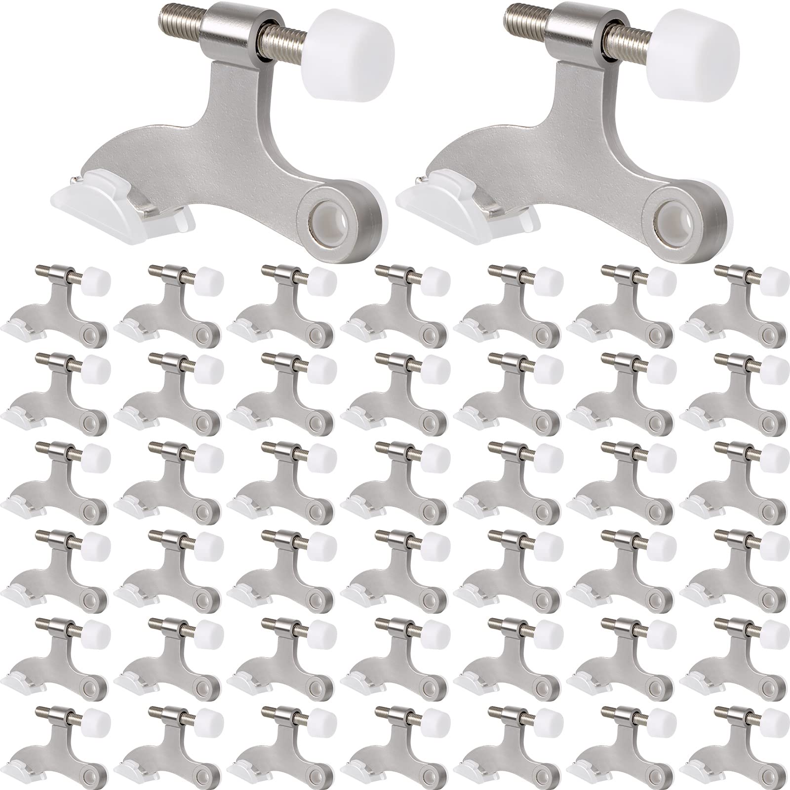 Chumia 48 Pieces Hinge Pin Door Stops Satin Brushed Door Stopper Adjustable Heavy Duty Hinge Wall Protector with Rubber Bumper Tips (Silver)