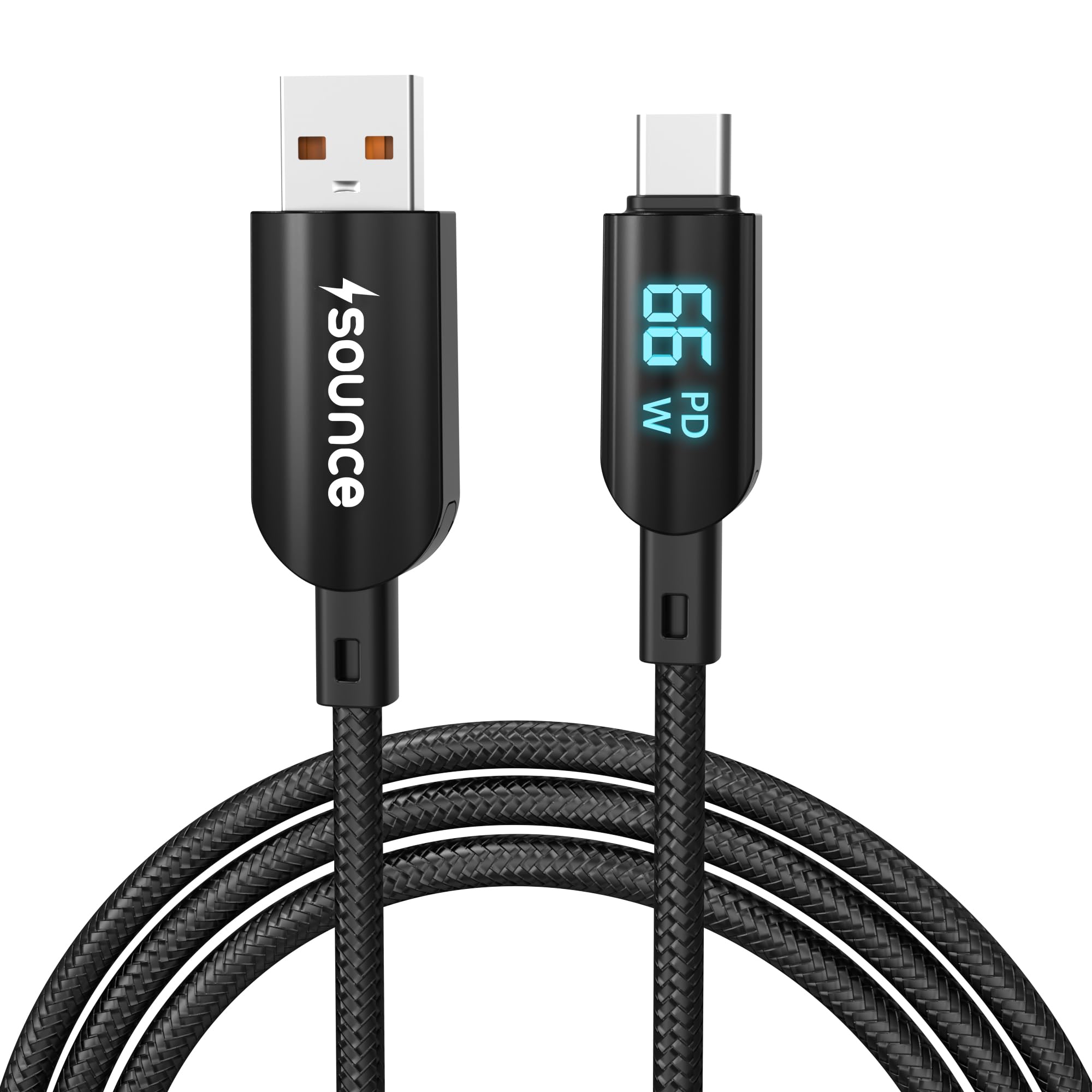 Sounce Konnect View 66W Type-C Fast Charging Braided Cable 6.5A Output LED Display Real-Time & Tangle-1.2M Length 480Mbps Data Transfer 3.0 Universal Compatible for Phones Tablet Laptop & More (Black)-image-27