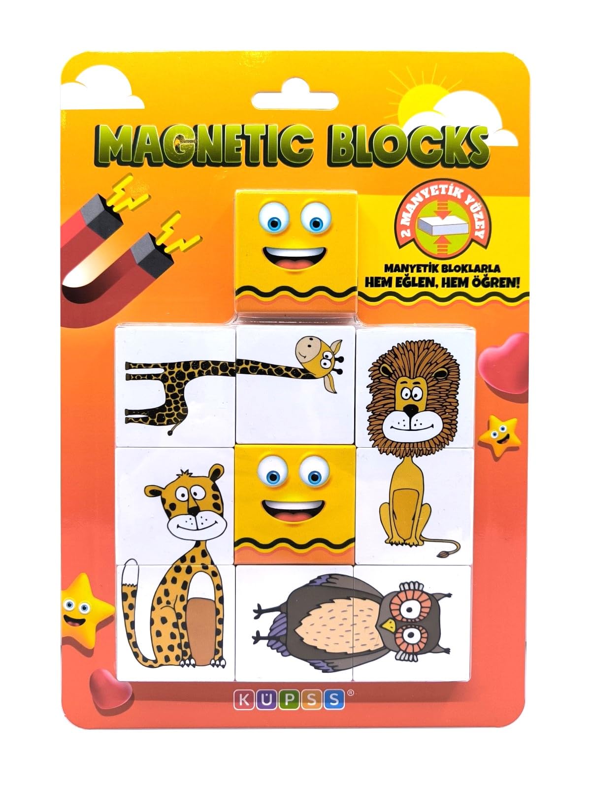 Manyetik Blok İki Parçalı Baby Puzzle - 8 Sevimli Hayvan Figürü