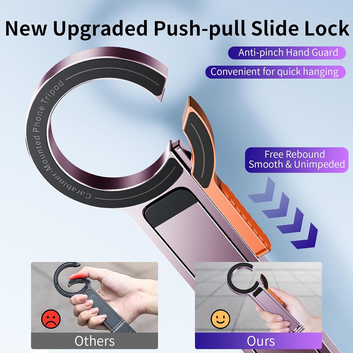 for MagSafe Magnetic Phone Tripod Stand for iPhone & Android Phone, Portable Mini Pocket Tripod Holder, Foldable Aluminum Small Holder with Carabiner Clip for iPhone 16/15/14/13 Series, Dusty Purple