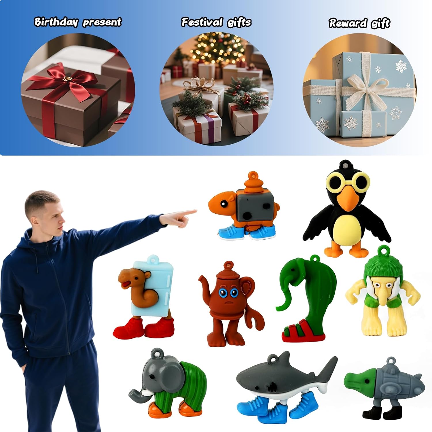 24PCS Tralalero Tralala Action Figure,TNG TNG Sahur Meme Unique Action Figures Decorations Gifts,Meme Shark Figures Toys 2.5in, Brain Rot Toys