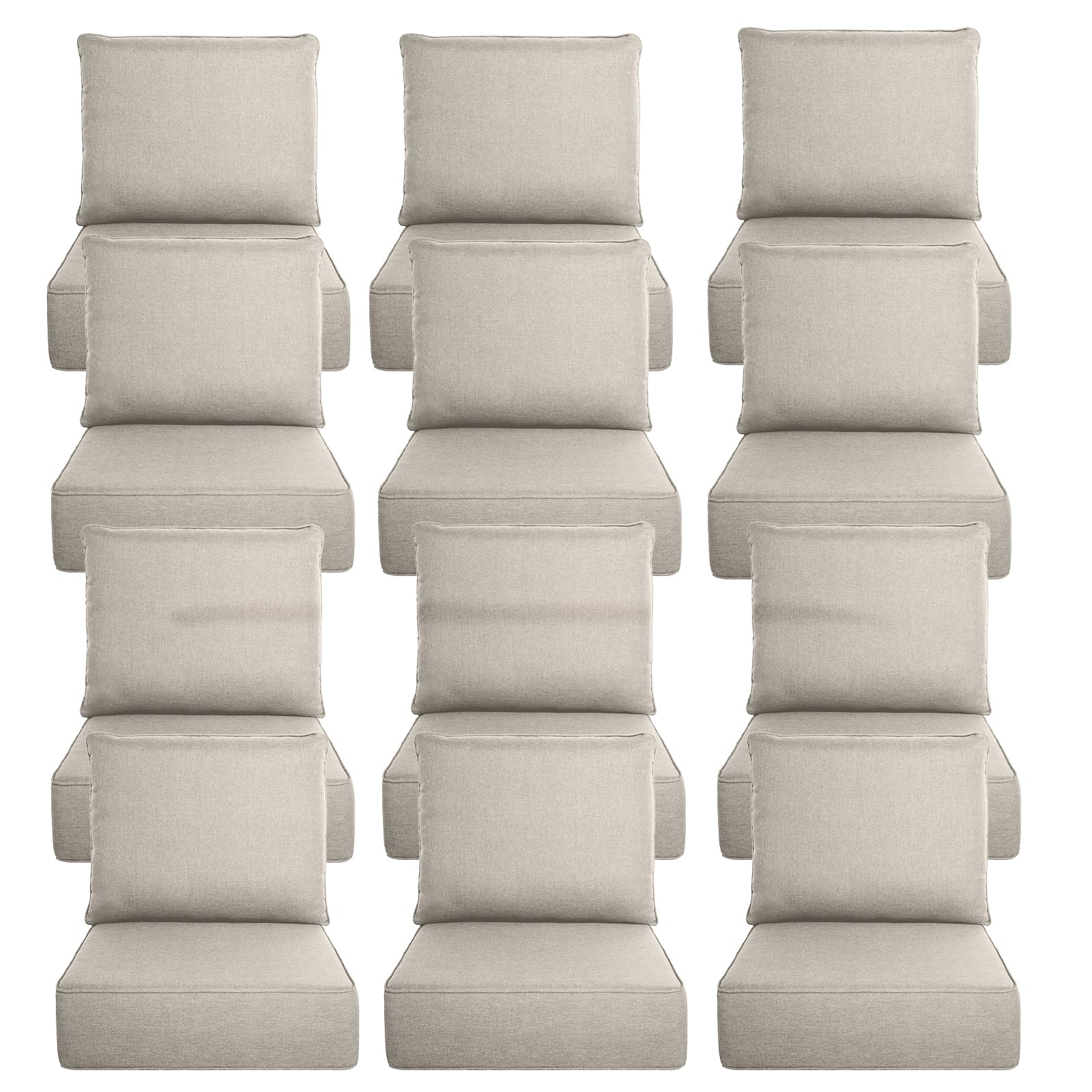 Luxury 6" Thick Outdoor Cushion Set 12 - 22x24 Patio Furniture Cushions with 28D High-Density Foam, Water-Resistant &amp; Fade-Resistant Fabric, Removable Covers for Patio Furniture Sofa Couch -Beige